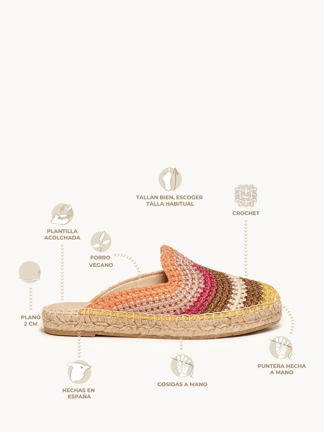 Sapatilha Plana Loto Crochê Listras Laranja
