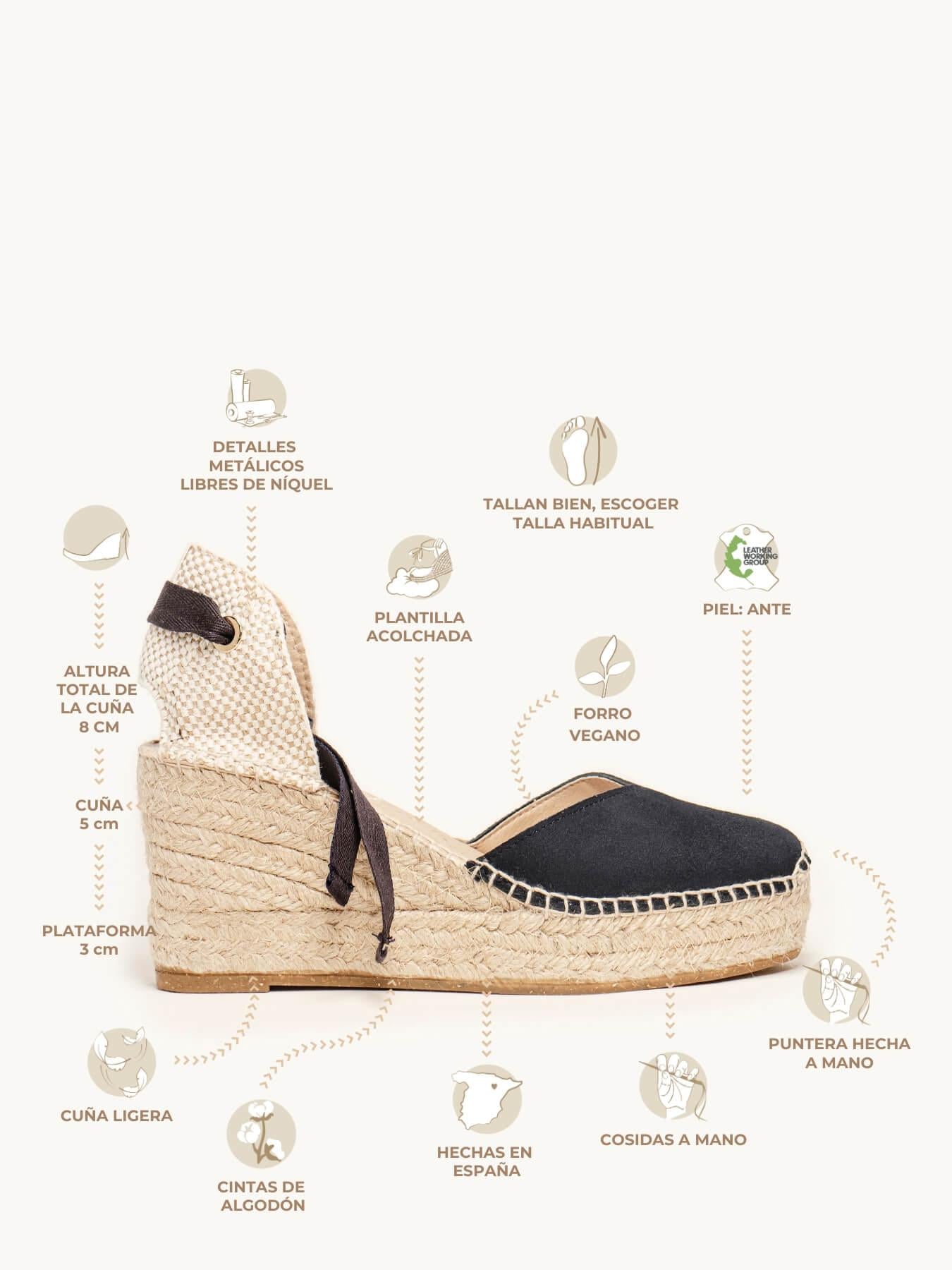 Sandália Romero Anabela 8 cm Camurça Azul Marinho