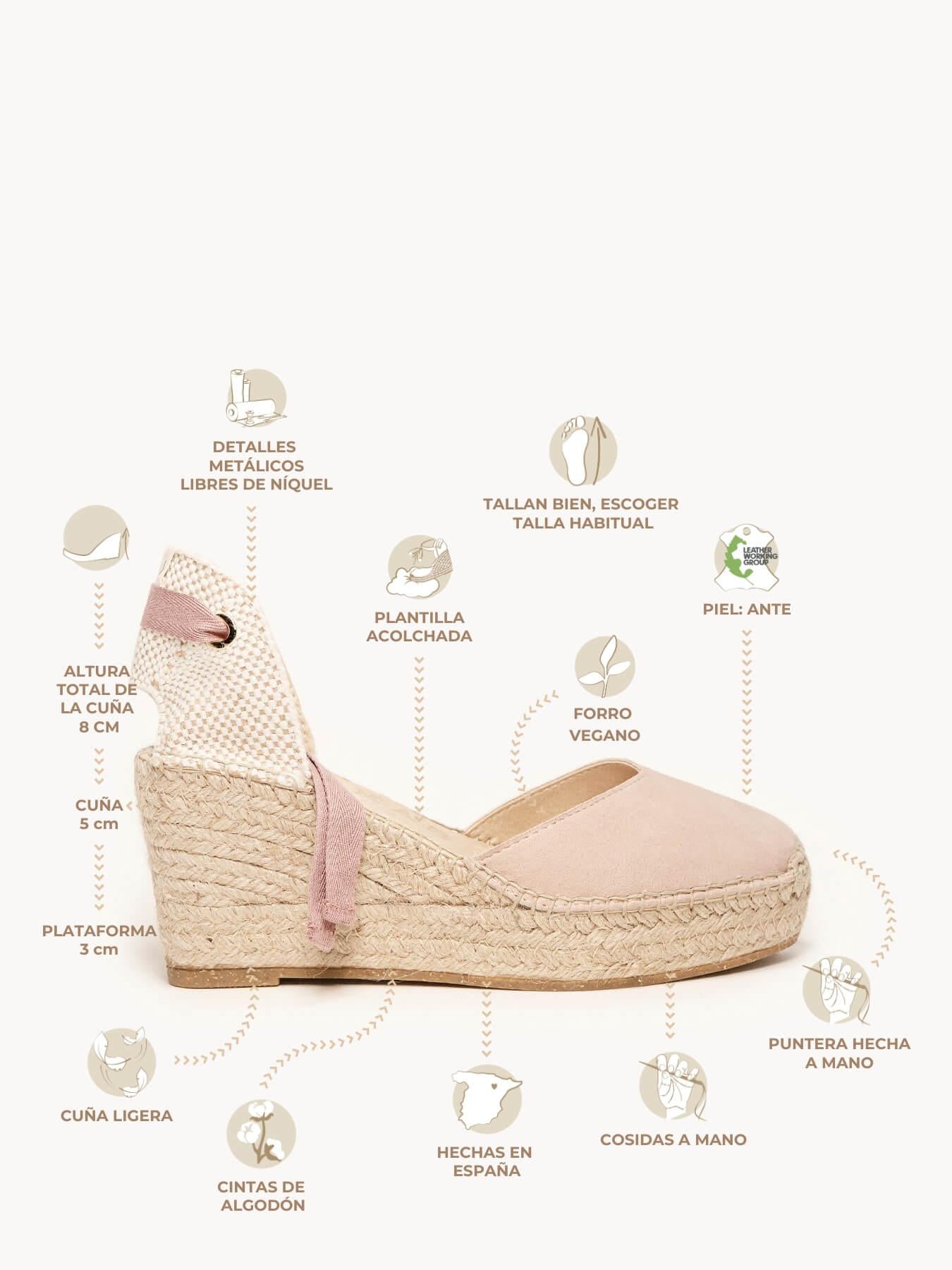 Sandália Romero Anabela 8 cm Camurça Rosa Claro