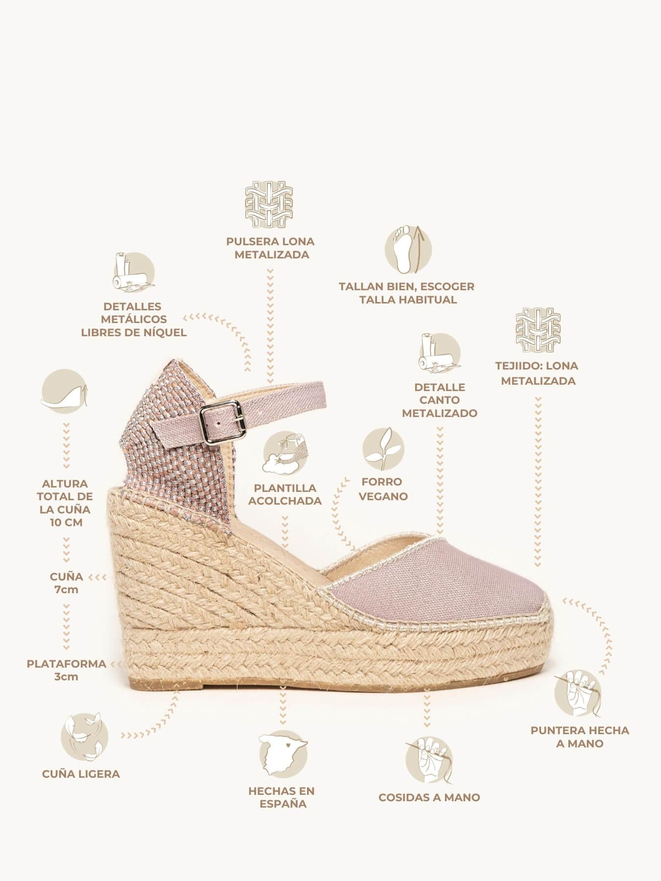 Sandália Anabela Alta Jara Lona Metal Lilás