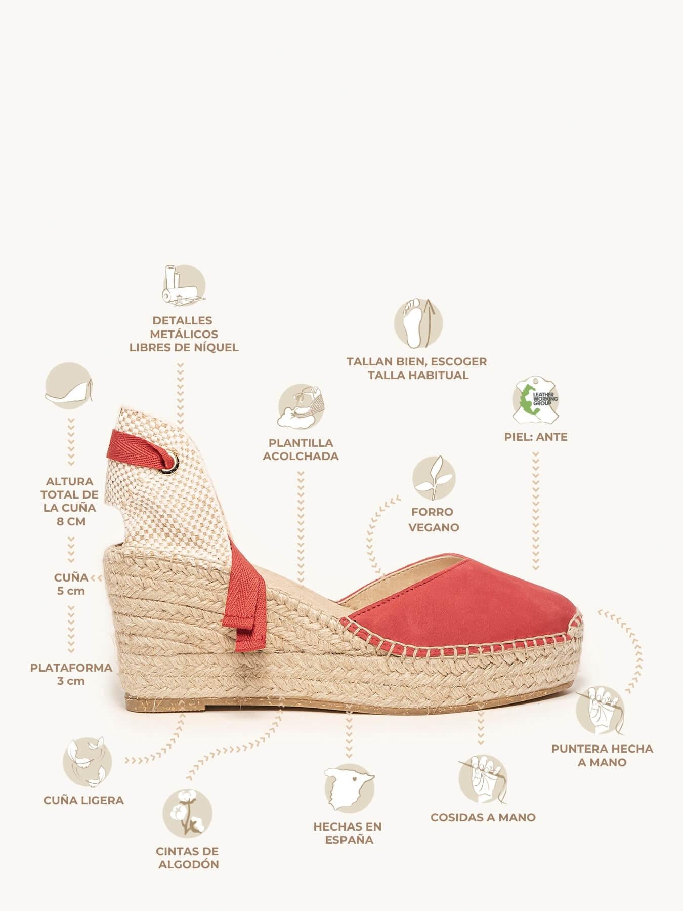 Sandália Romero Anabela 8 cm Camurça Vermelho