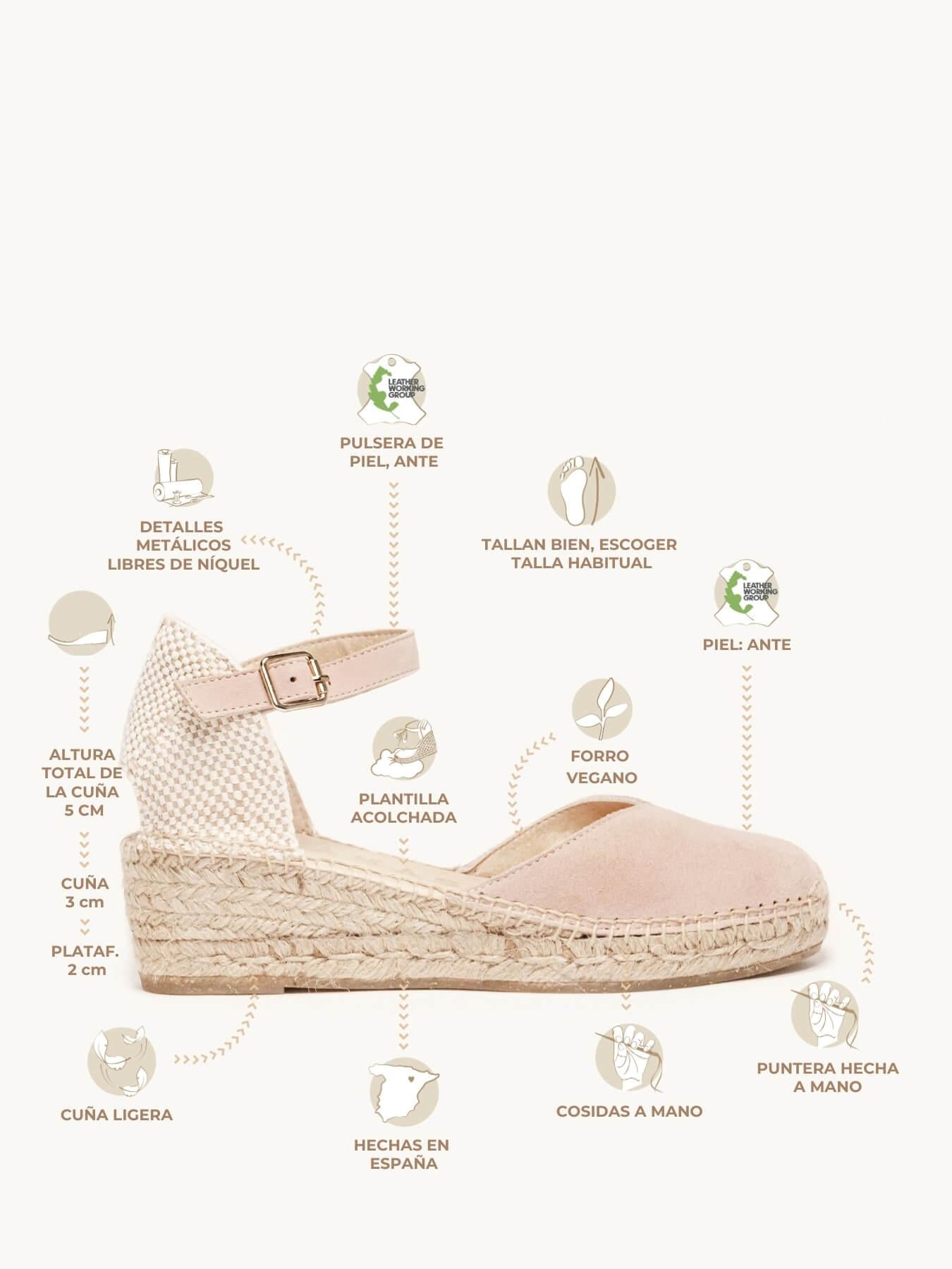 Sandália Anabela Baixa Jara Camurça Rosa Claro