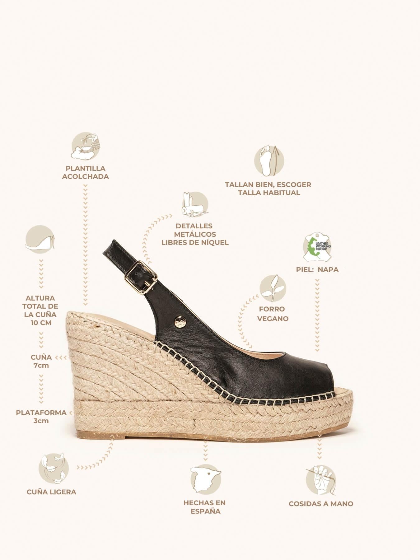 Sandália Anabela Alta Clavel Napa Preto