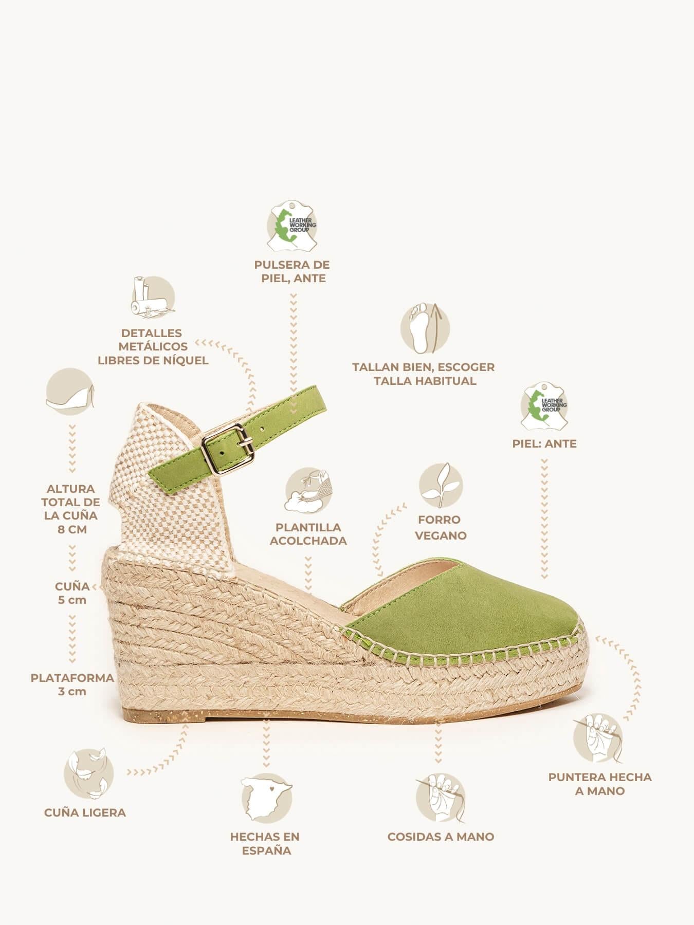 Sandália Anabela Média Plataforma Jara Camurça Verde