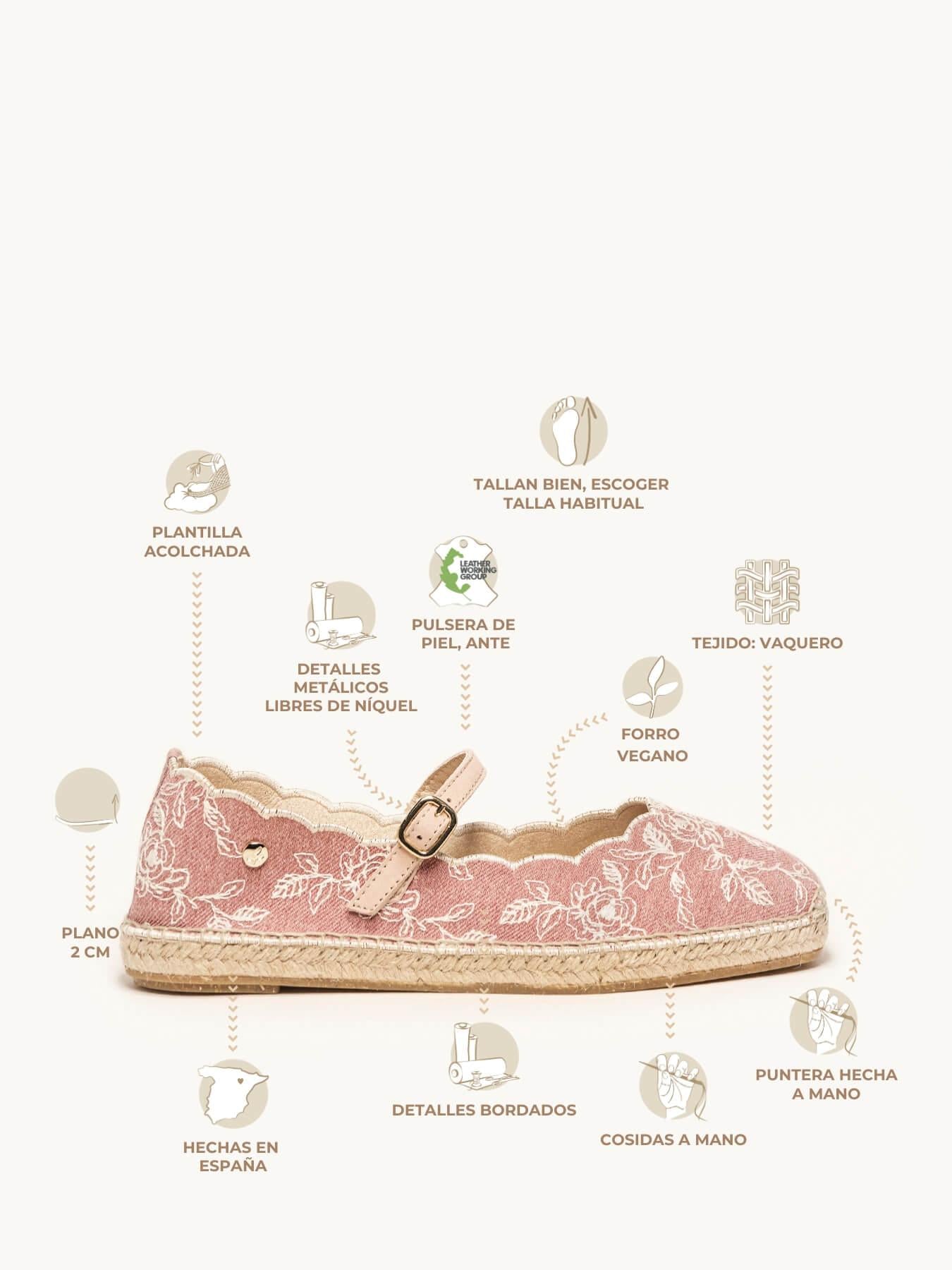 Sapatilha Jeans Bordada Rosa