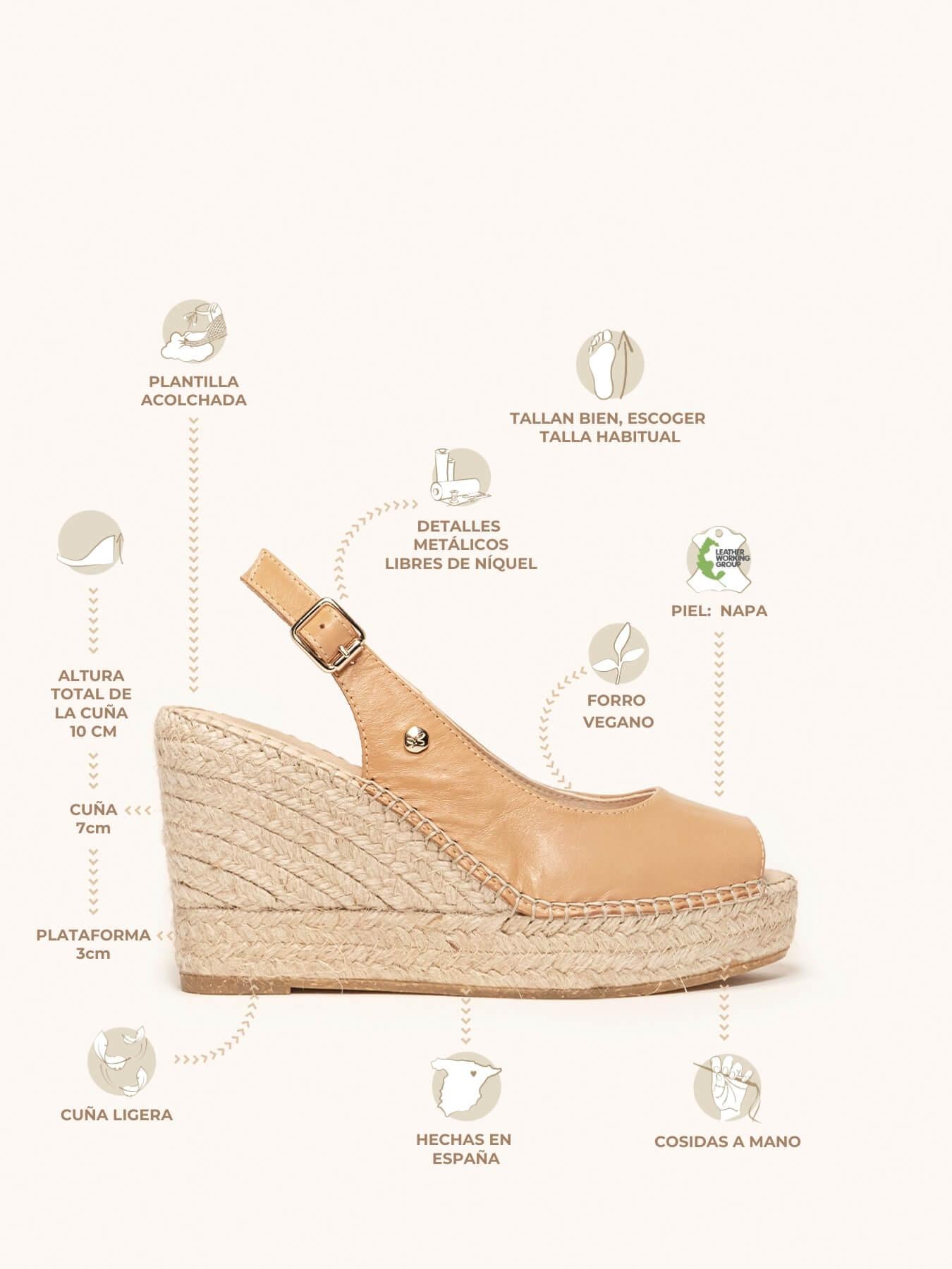 Sandália Anabela Alta Clavel Napa Marrom Claro