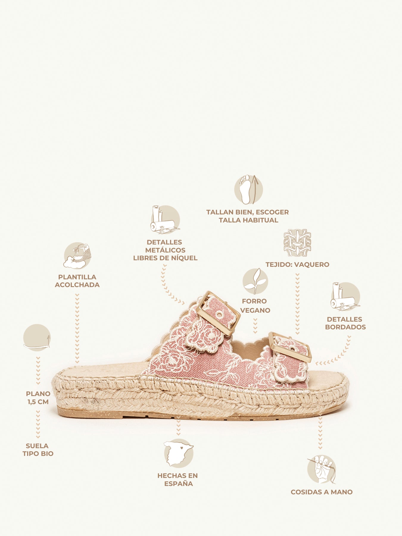 Sandália Papete Girasol Jeans Bordada Rosa