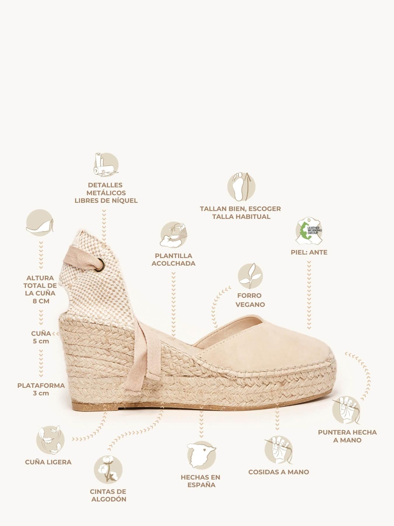 Sandália Romero Anabela 8 cm Camurça Areia