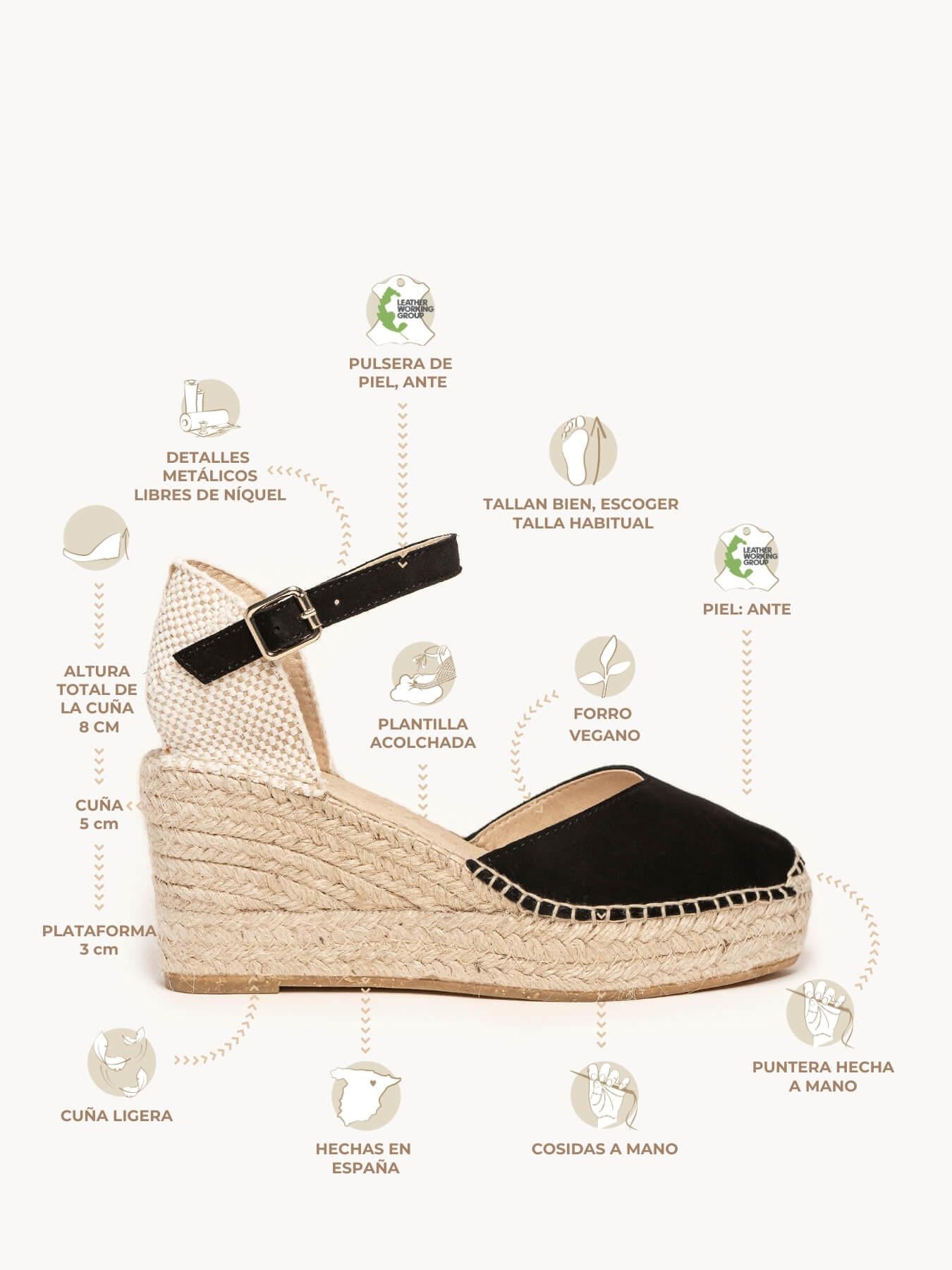 Sandália Anabela Média Plataforma Jara Camurça Preta