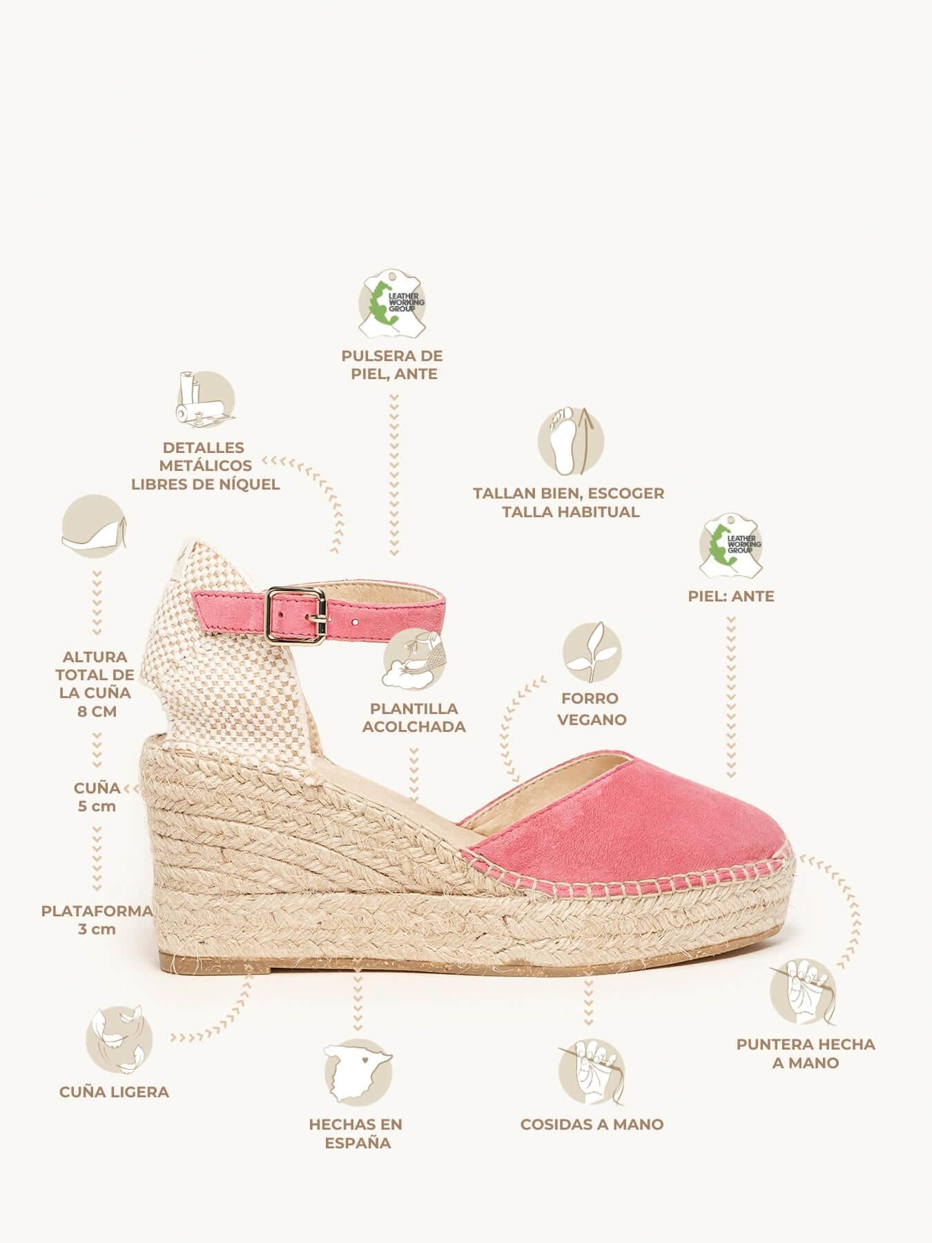 Sandália Anabela Média Plataforma Jara Camurça Rosa Fúcsia