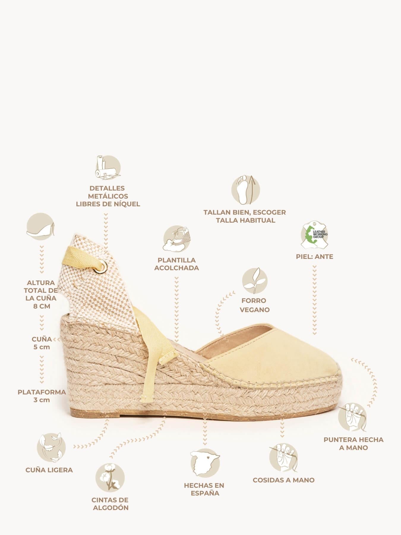 Sandália Romero Anabela 8 cm Camurça Amarelo