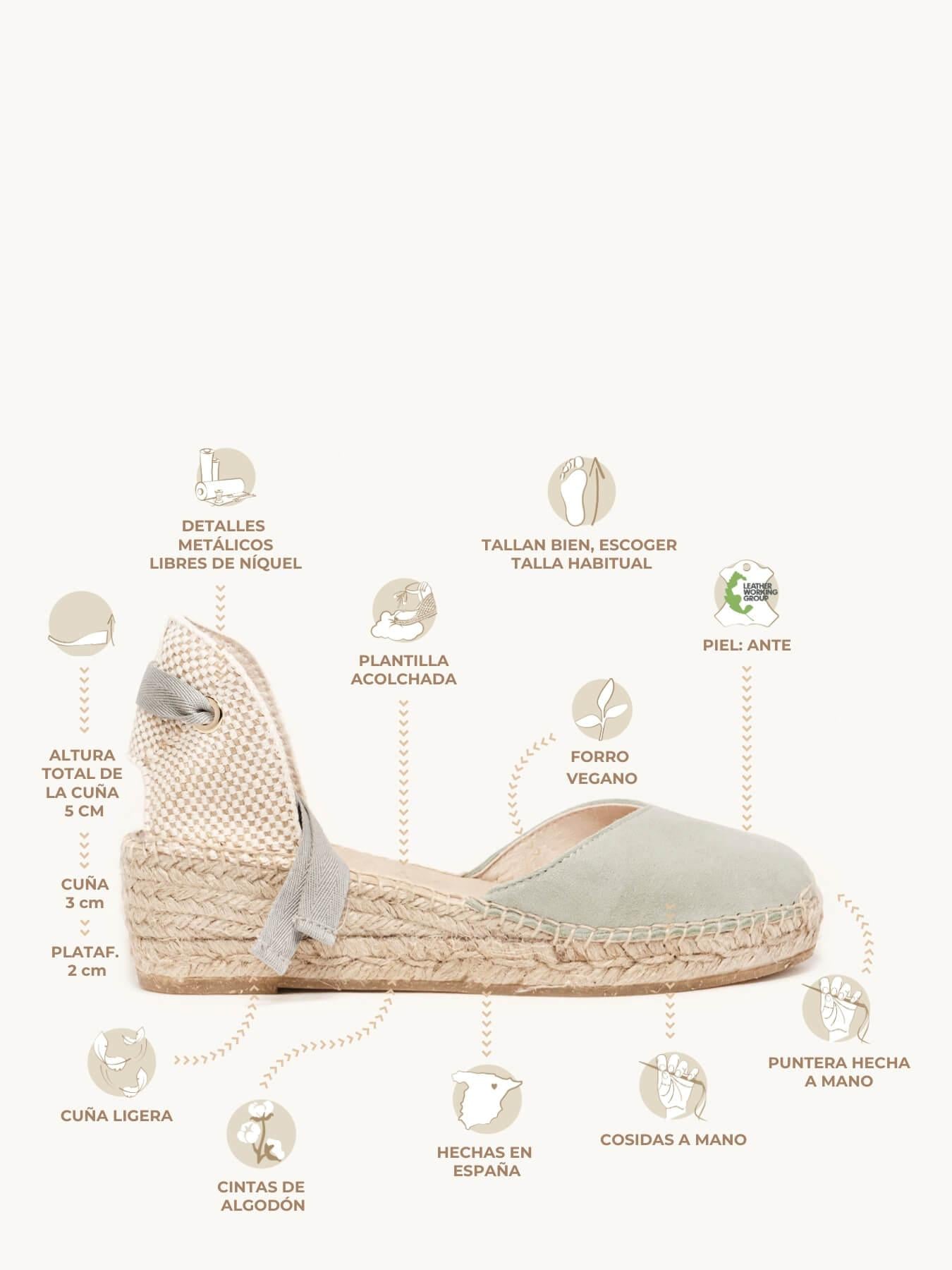 Sandália Anabela Baixa Romero Camurça Verde Claro