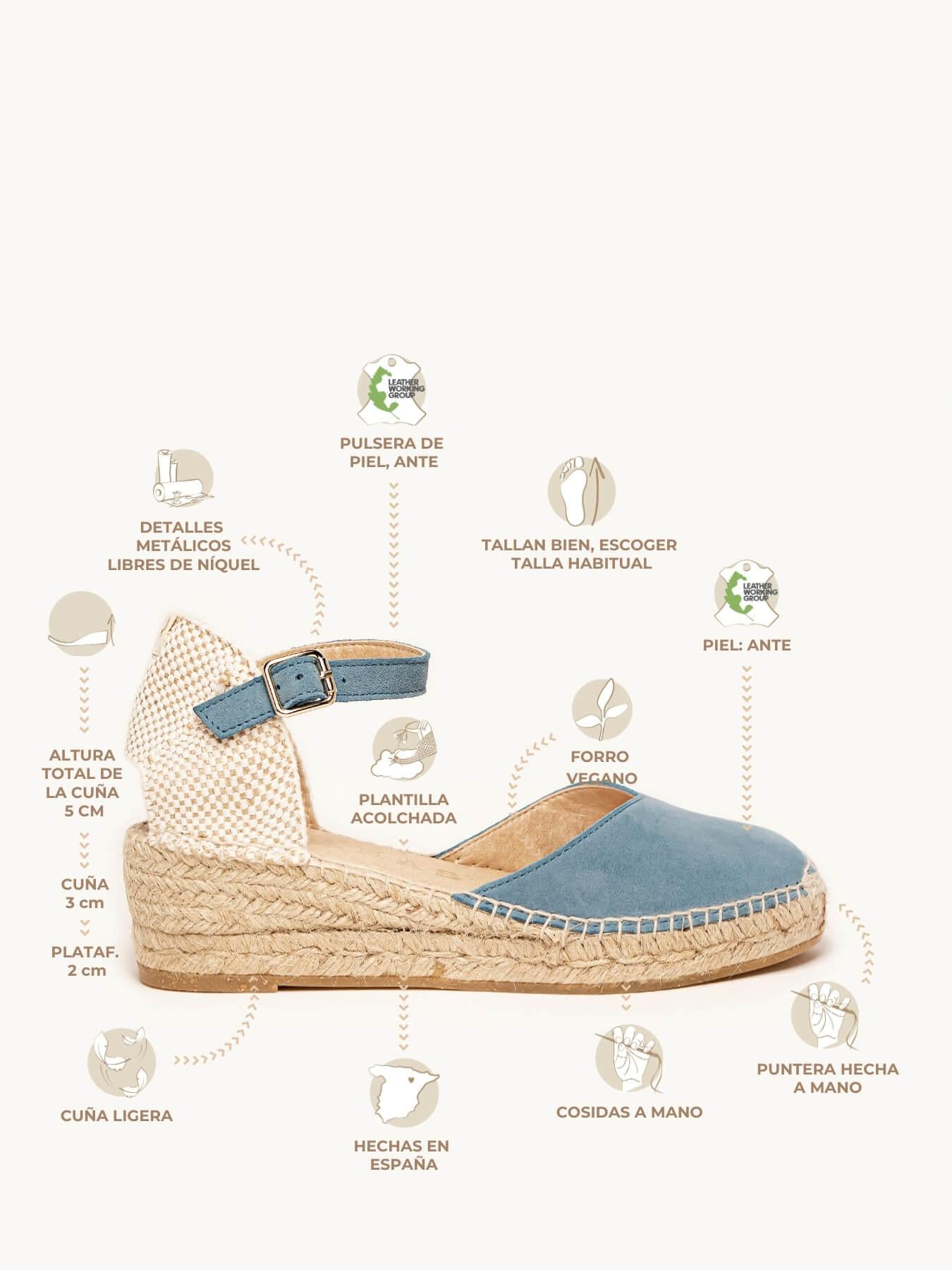 Sandália Jara Anabela 5 cm Camurça Azul Jeans
