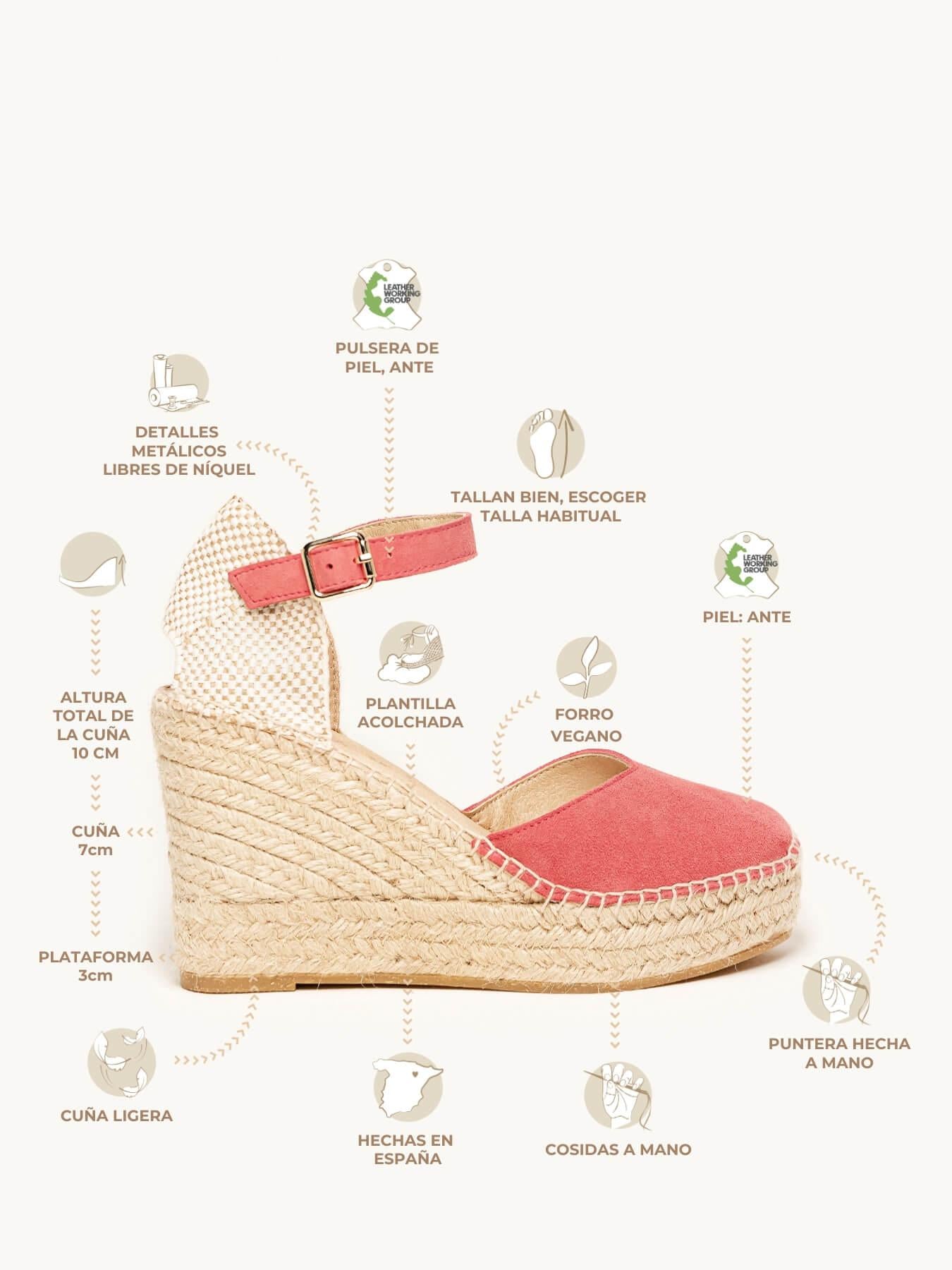 Sandália Jara Anabela 10 cm Camurça Rosa Escuro