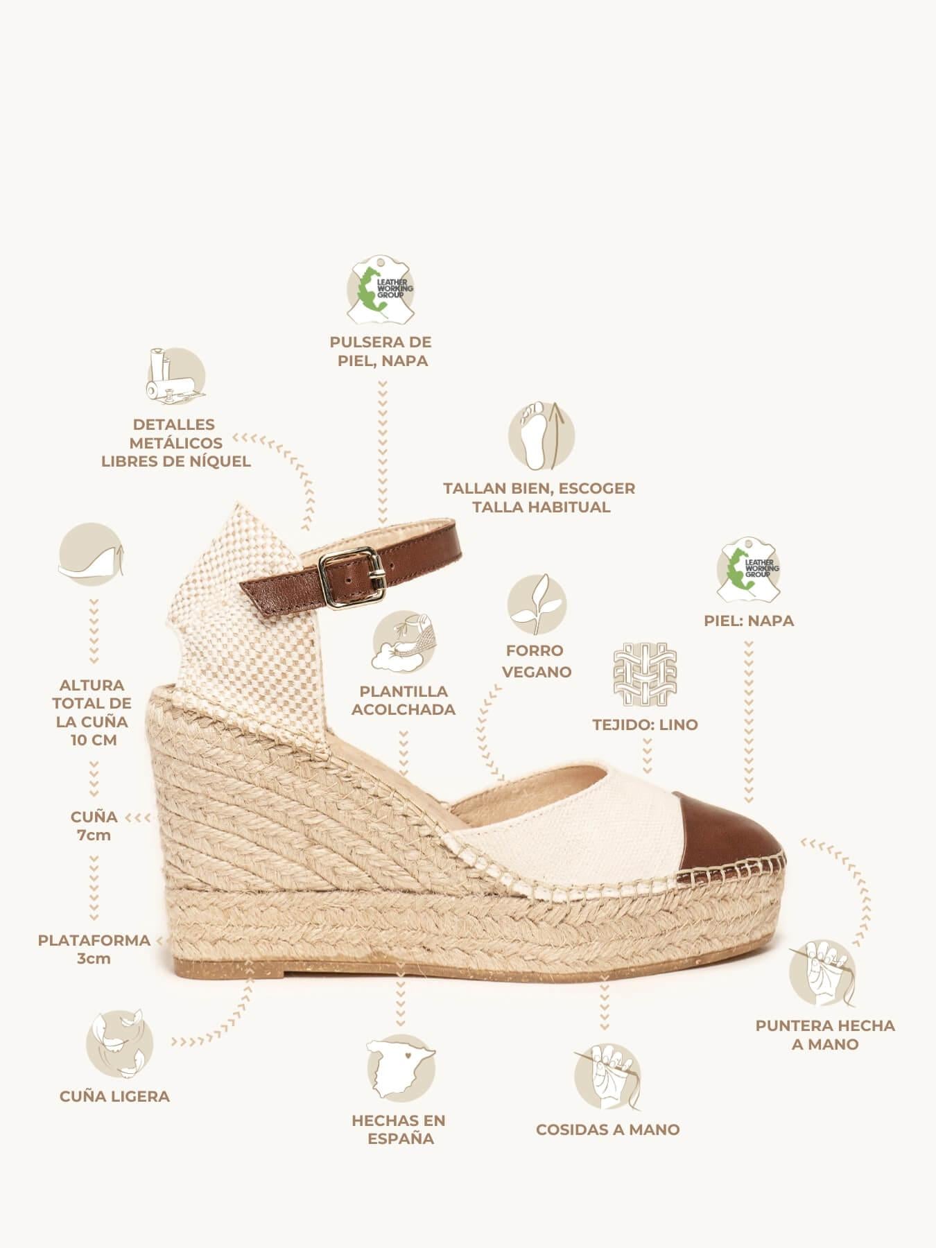 Sandália Anabela Alta Marga Napa Linho Marrom