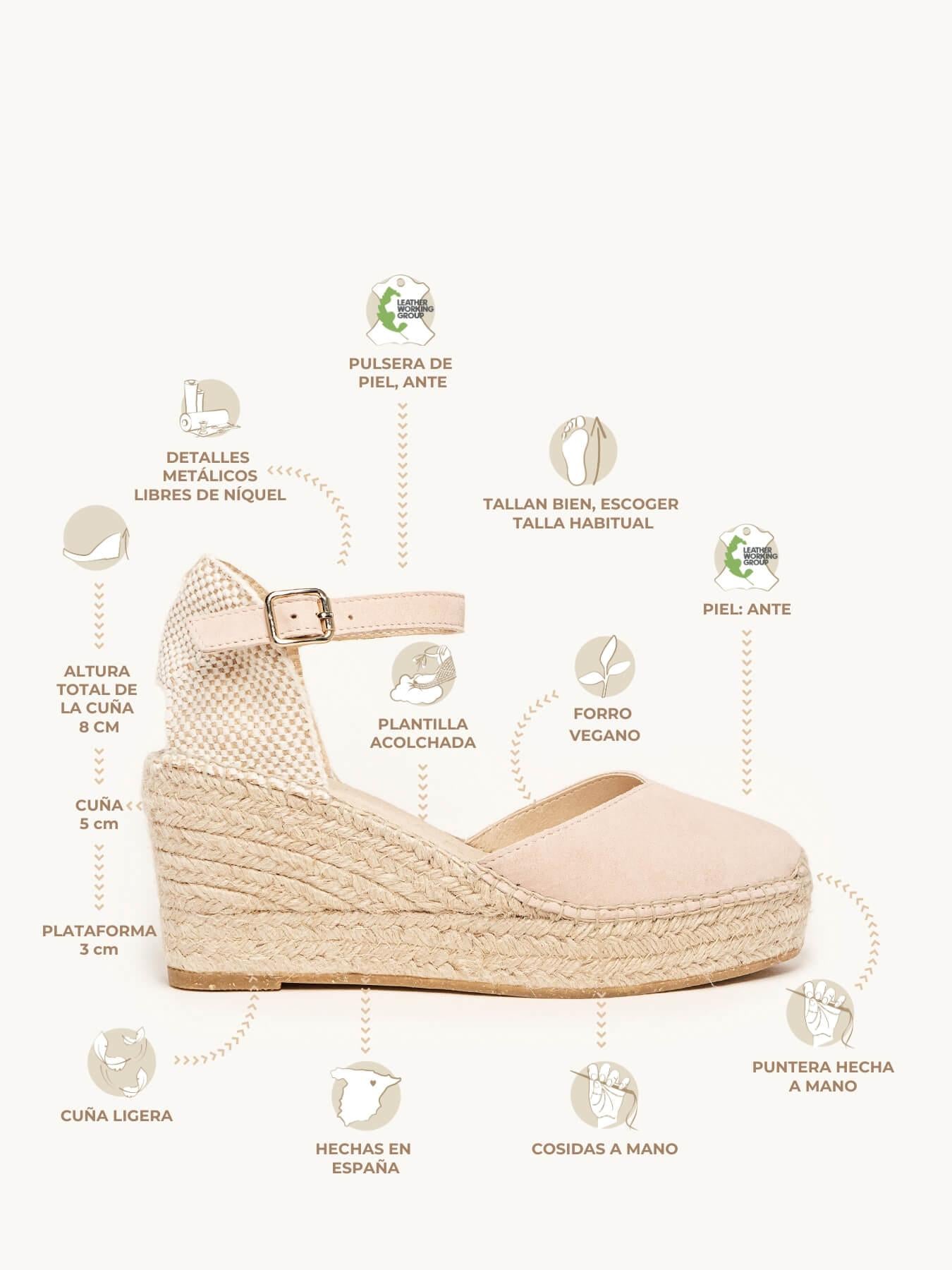 Sandália Jara Anabela 8 cm Camurça Rosa Claro