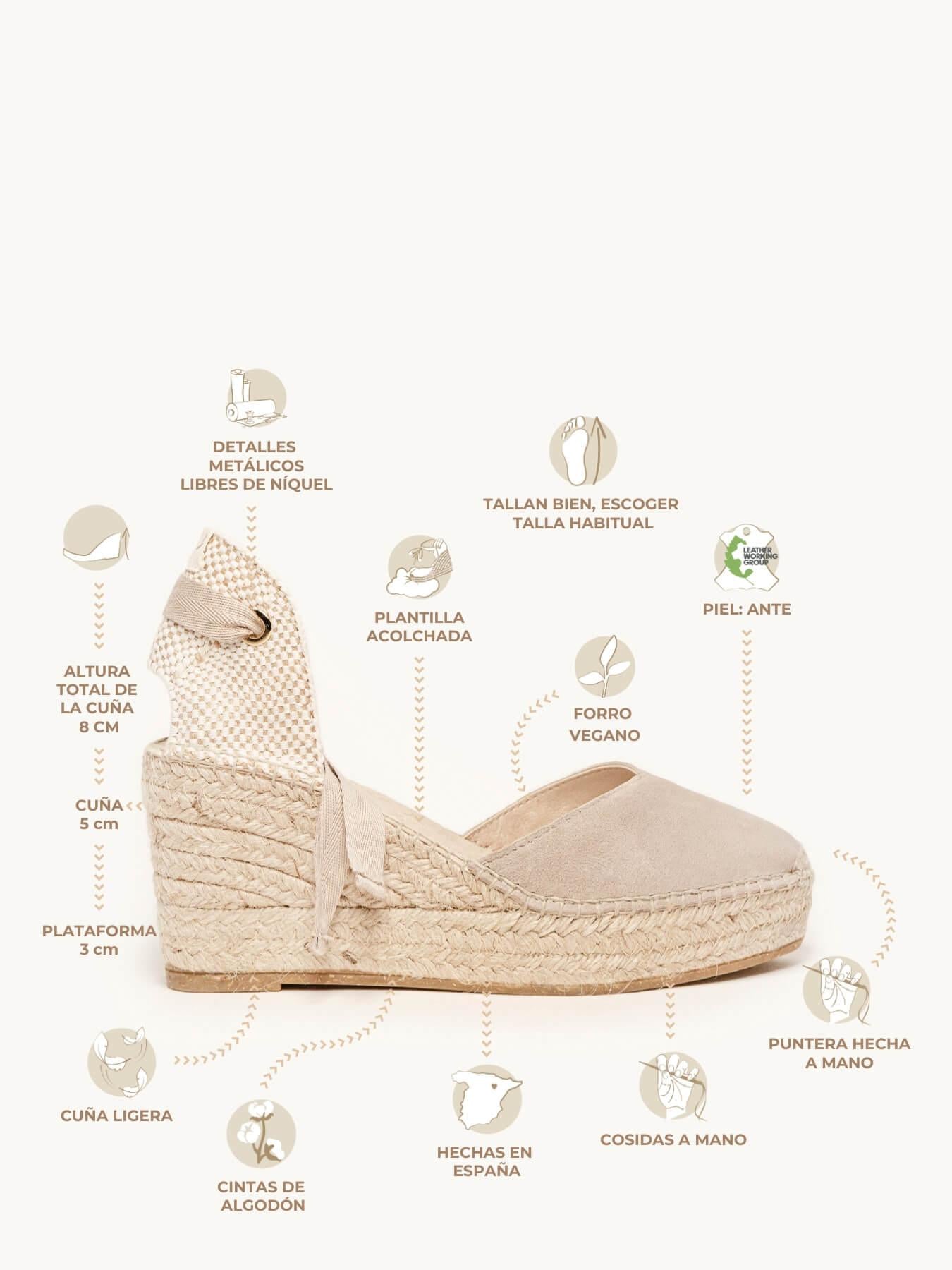 Sandália Anabela Média Romero Camurça Pedra