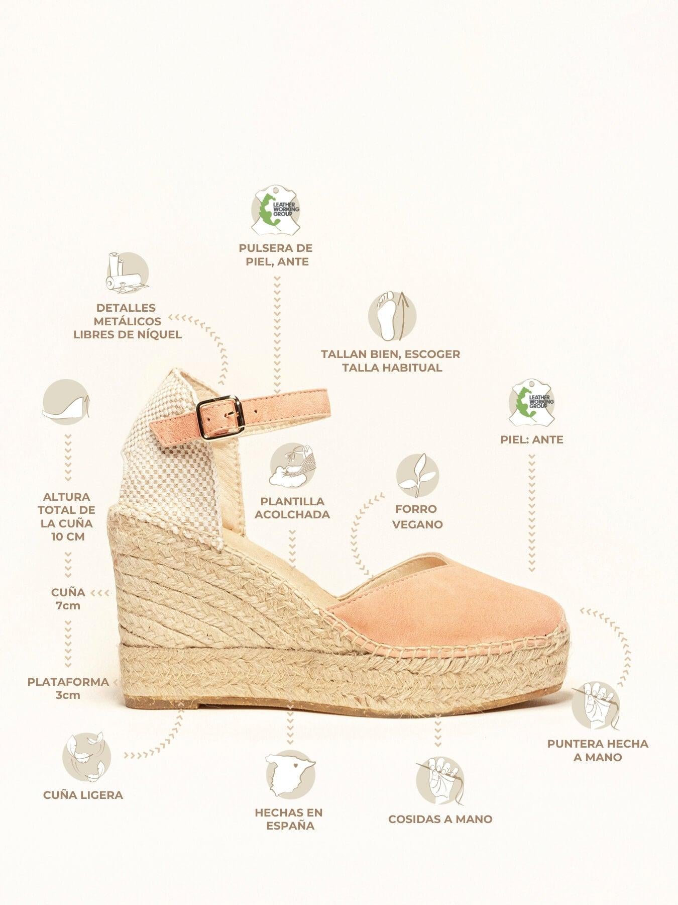 Sandália Anabela Alta Jara Camurça Laranja Claro