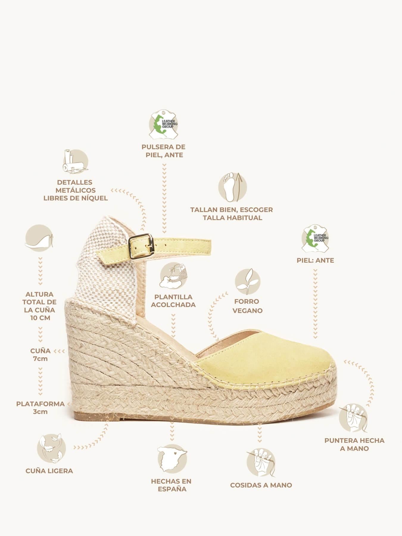 Sandália Anabela Alta Jara Camurça Amarelo