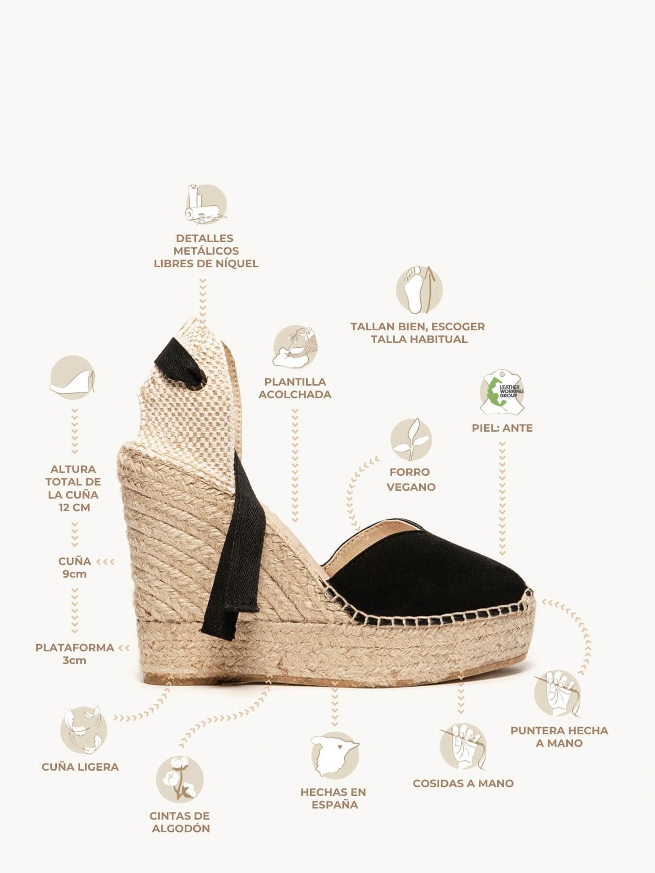Sandália Romero Anabela 12 cm Camurça Preto
