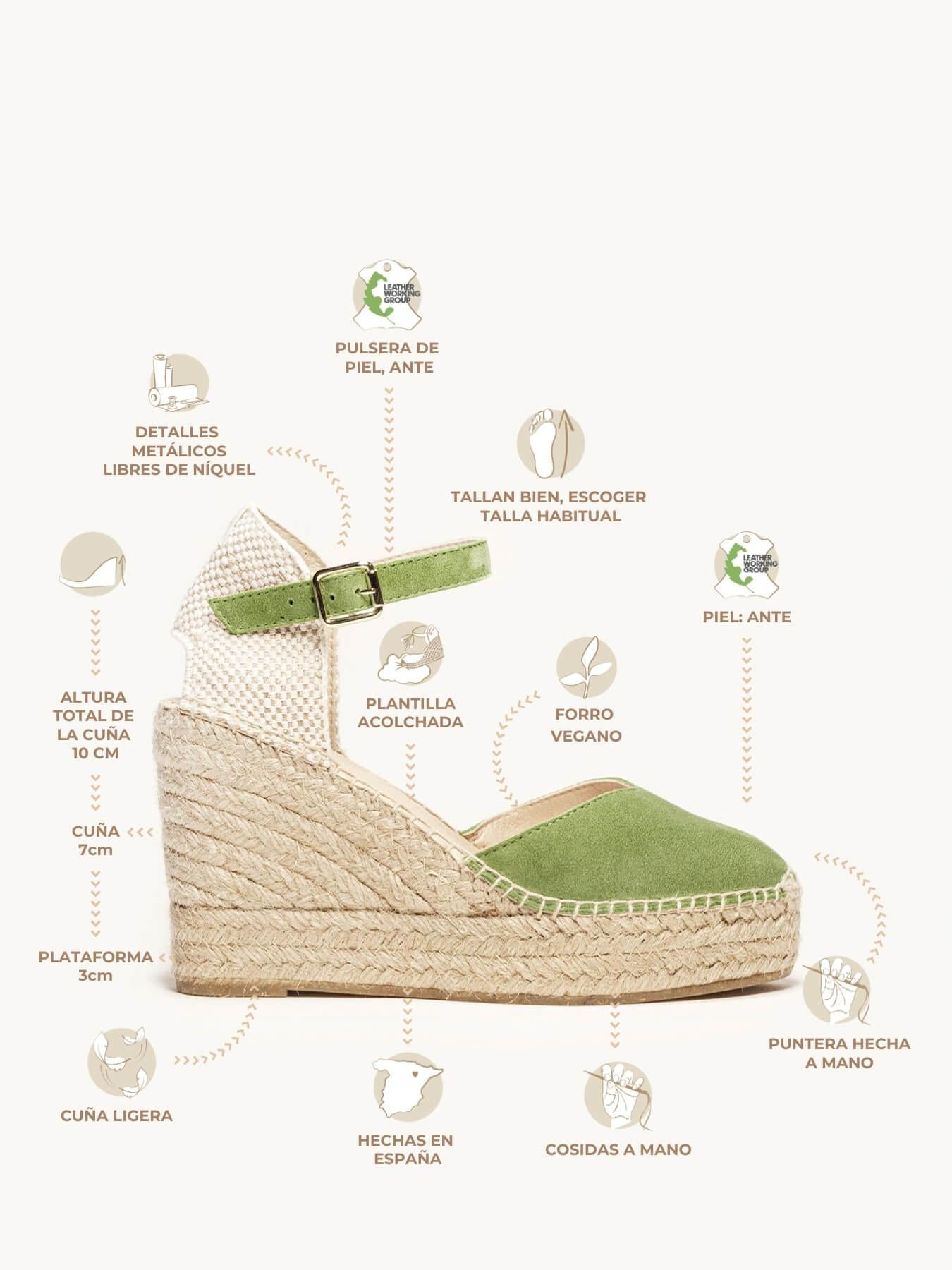 Sandália Anabela Alta Jara Camurça Verde