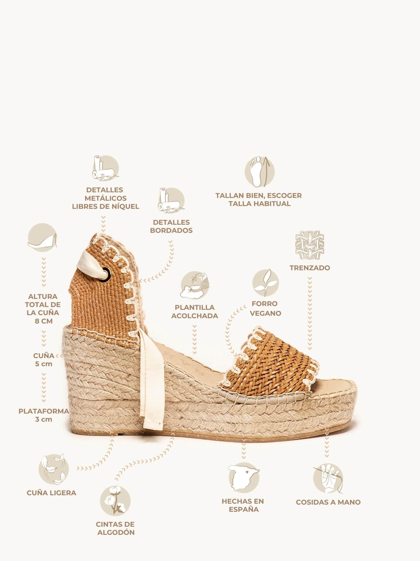 Sandália Anabela Média Aulaga Fita Arcos Marrom Claro