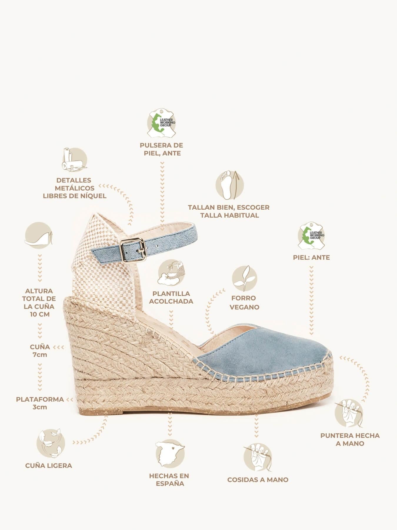 Sandália Jara Anabela 10 cm Camurça Azul Jeans