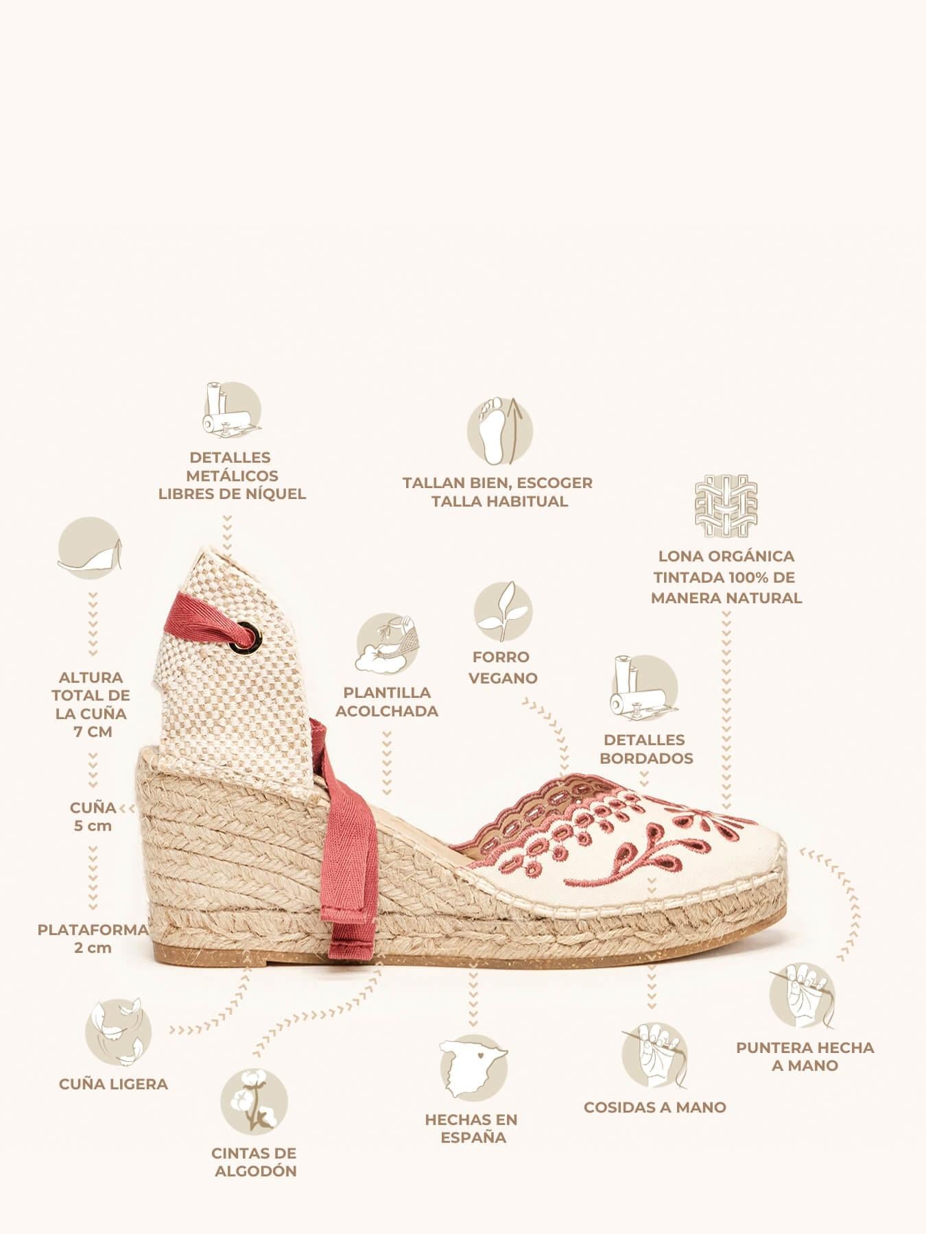 Sandália Anabela Média Romero Lona Bordada Bordô