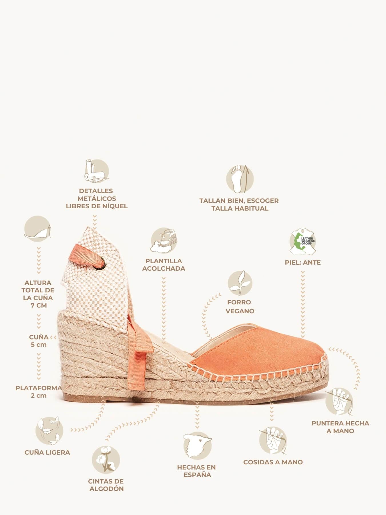 Sandália Romero Anabela 7 cm Camurça Laranja