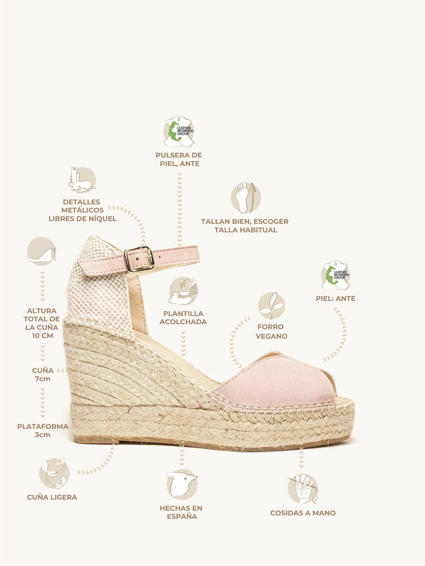 Sandália Anabela Alta Alelí Camurça Rosa Claro