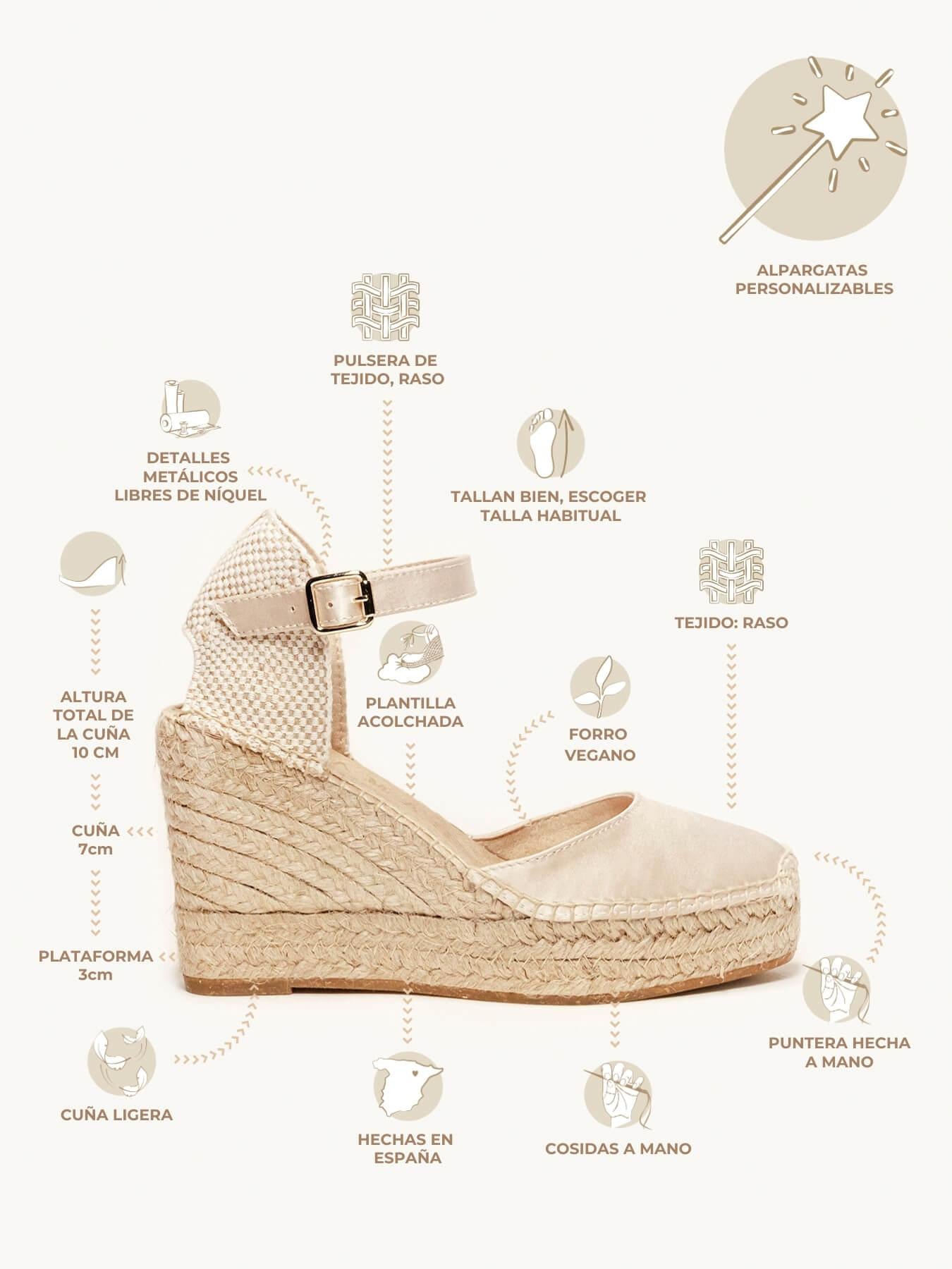 Sandália Anabela Alta Dalia Cetim Crua