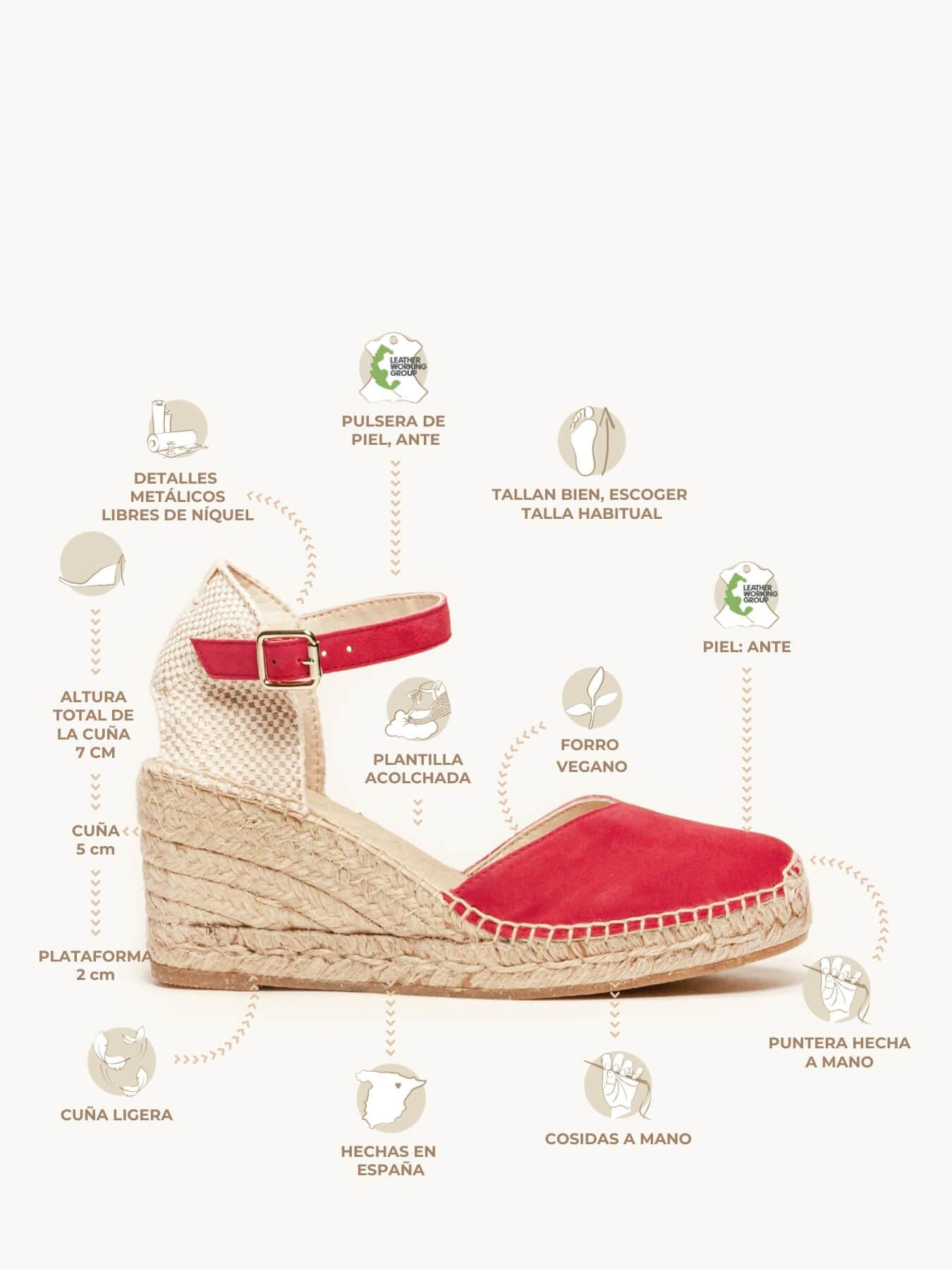 Sandália Jara Anabela 7 cm Camurça Vermelho