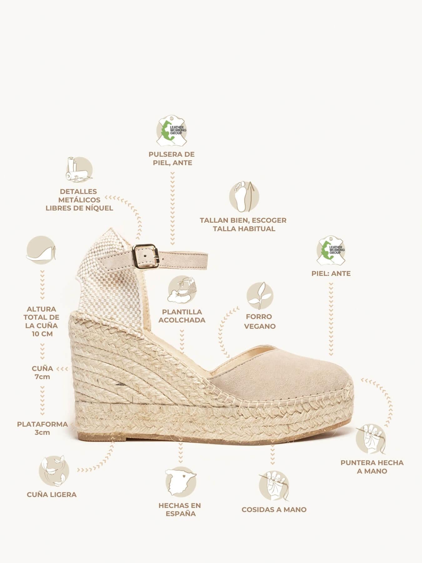 Sandália Anabela Alta Jara Camurça Pedra