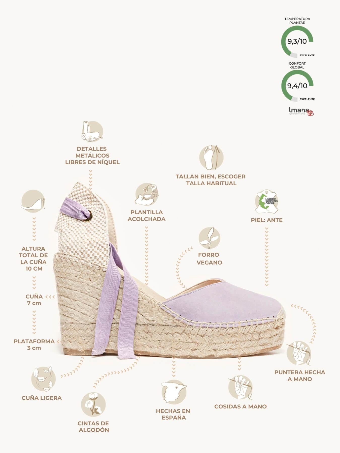Sandália Romero Anabela 10 cm Camurça Lilás