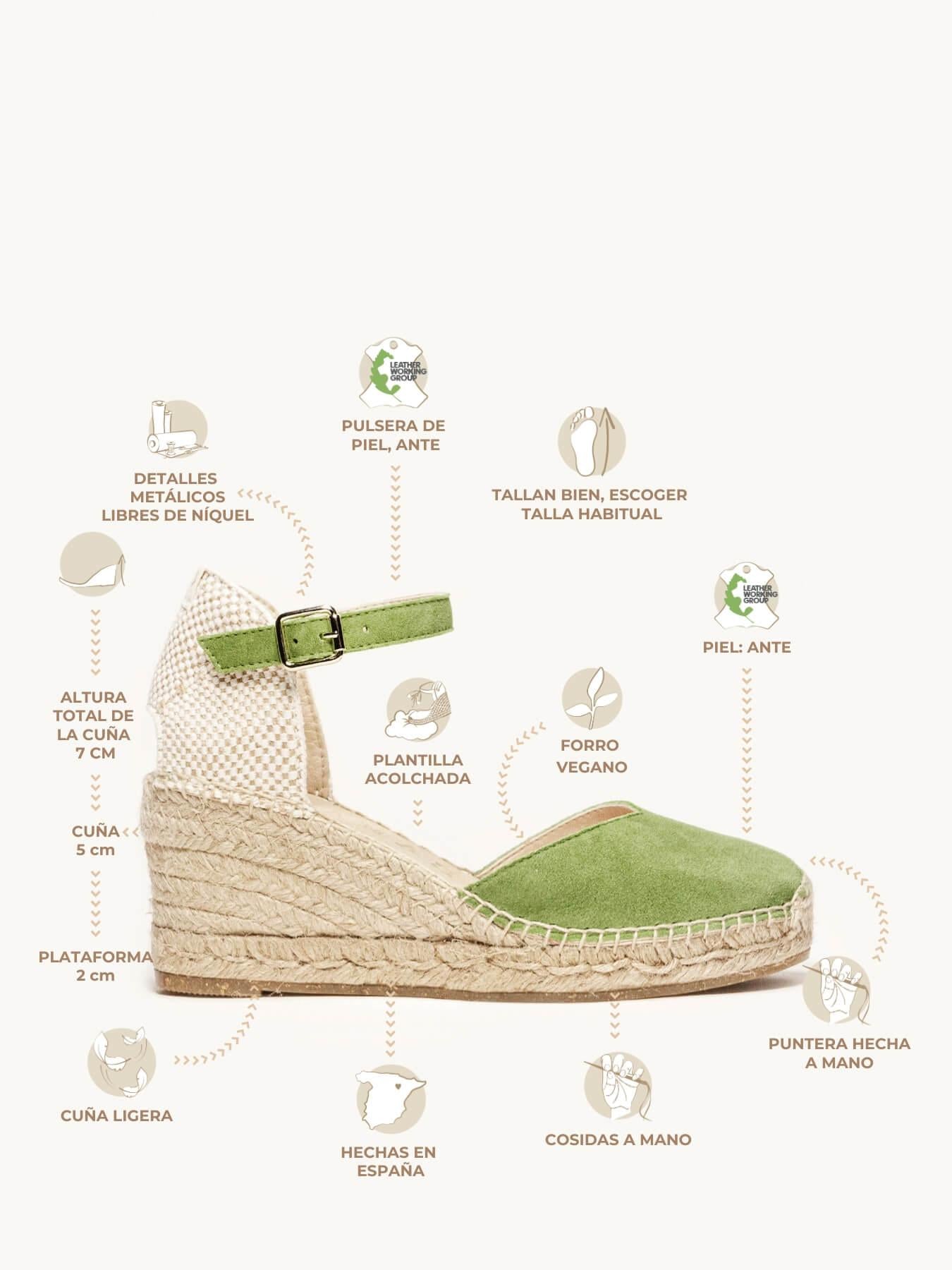 Sandália Anabela Média Jara Camurça Verde