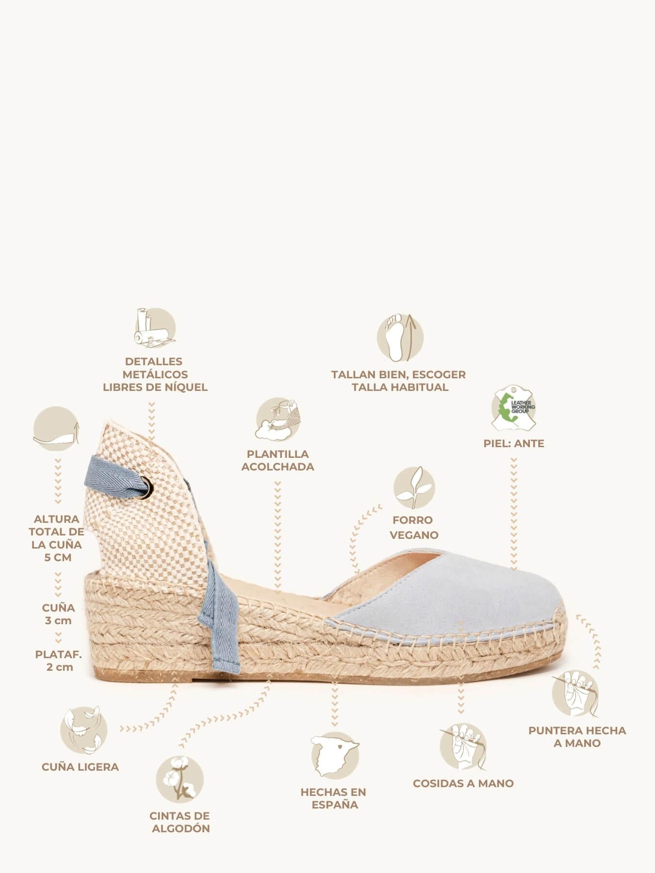 Sandália Anabela Baixa Romero Camurça Azul Claro