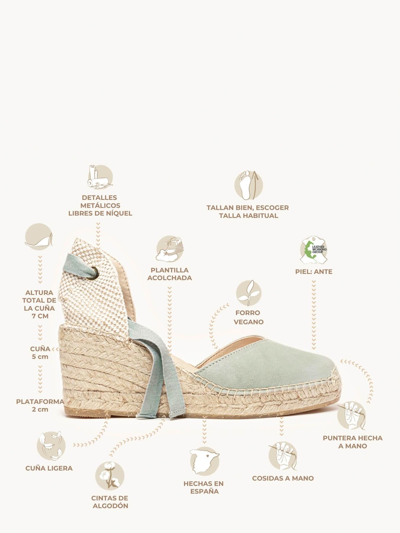 Sandália Anabela Média Romero Camurça Verde Claro