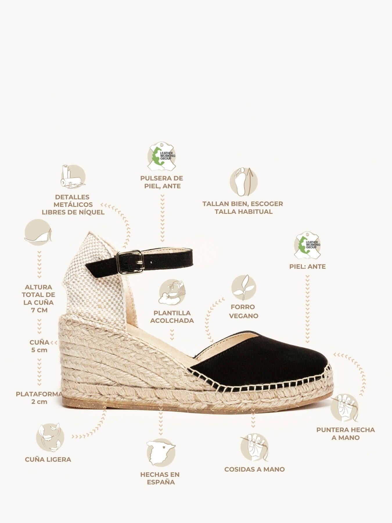 Sandália Anabela Média Jara Camurça Preta