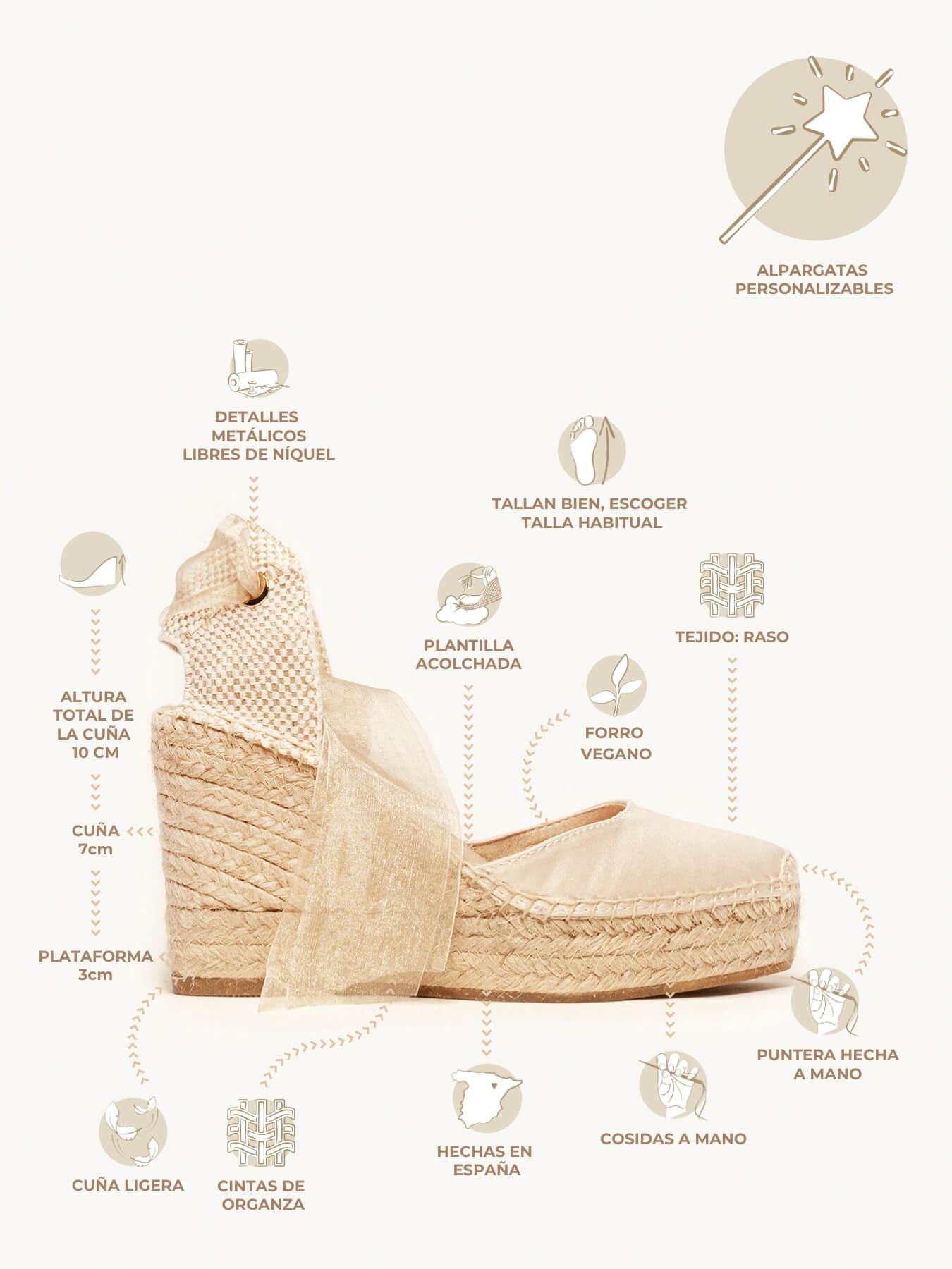 Sandália Anabela Alta Cala Cetim Bege