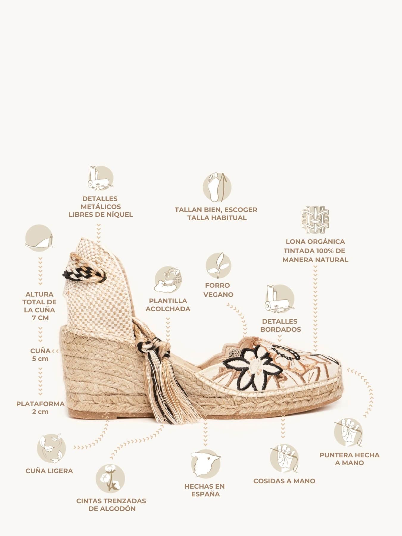 Sandália Anabela Média Romero Bordado Silvestre Areia