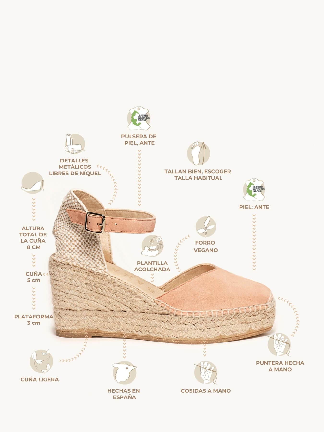 Sandália Jara Anabela 8 cm Camurça Laranja Claro