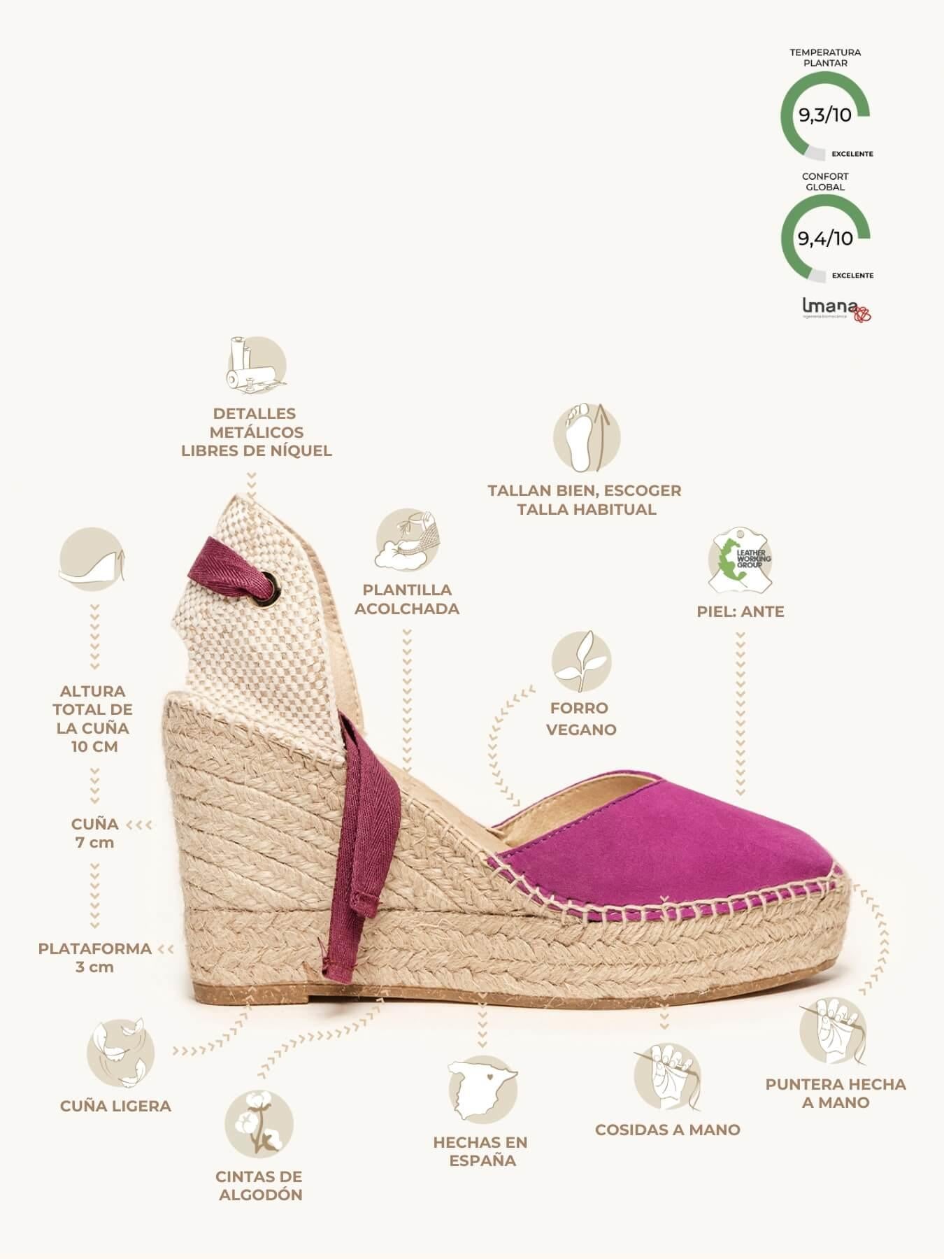 Sandália Anabela Alta Romero Camurça Roxa