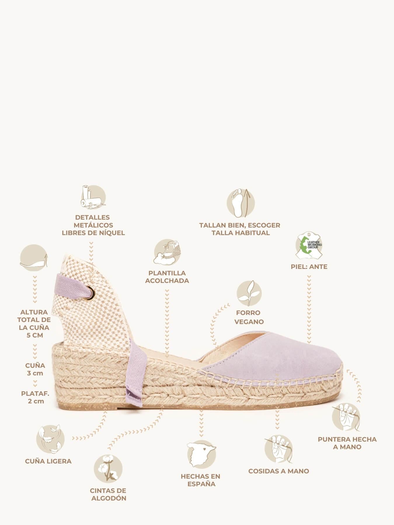 Sandália Romero Anabela 5 cm Camurça Lilás