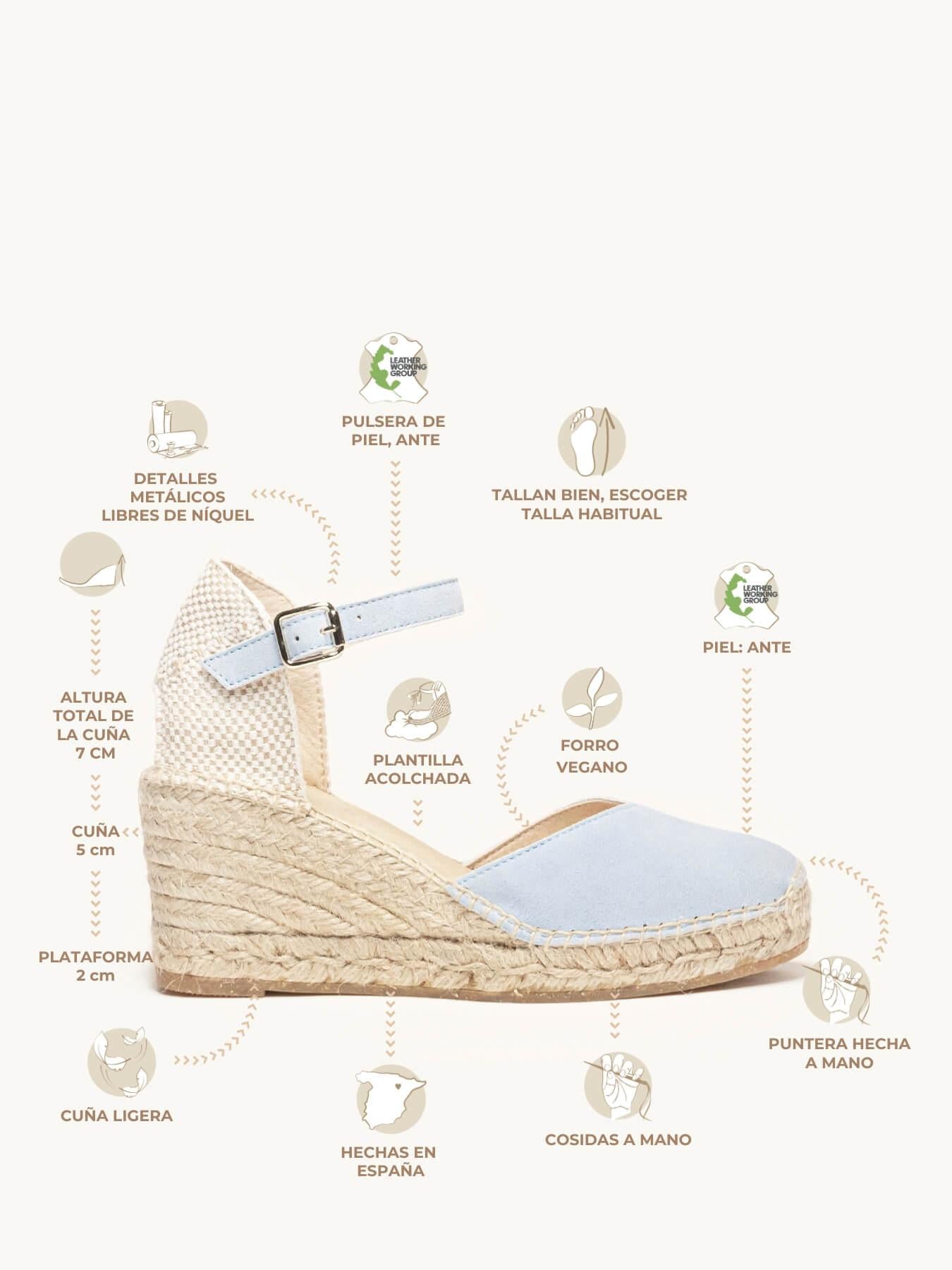 Sandália Anabela Média Jara Camurça Azul Claro