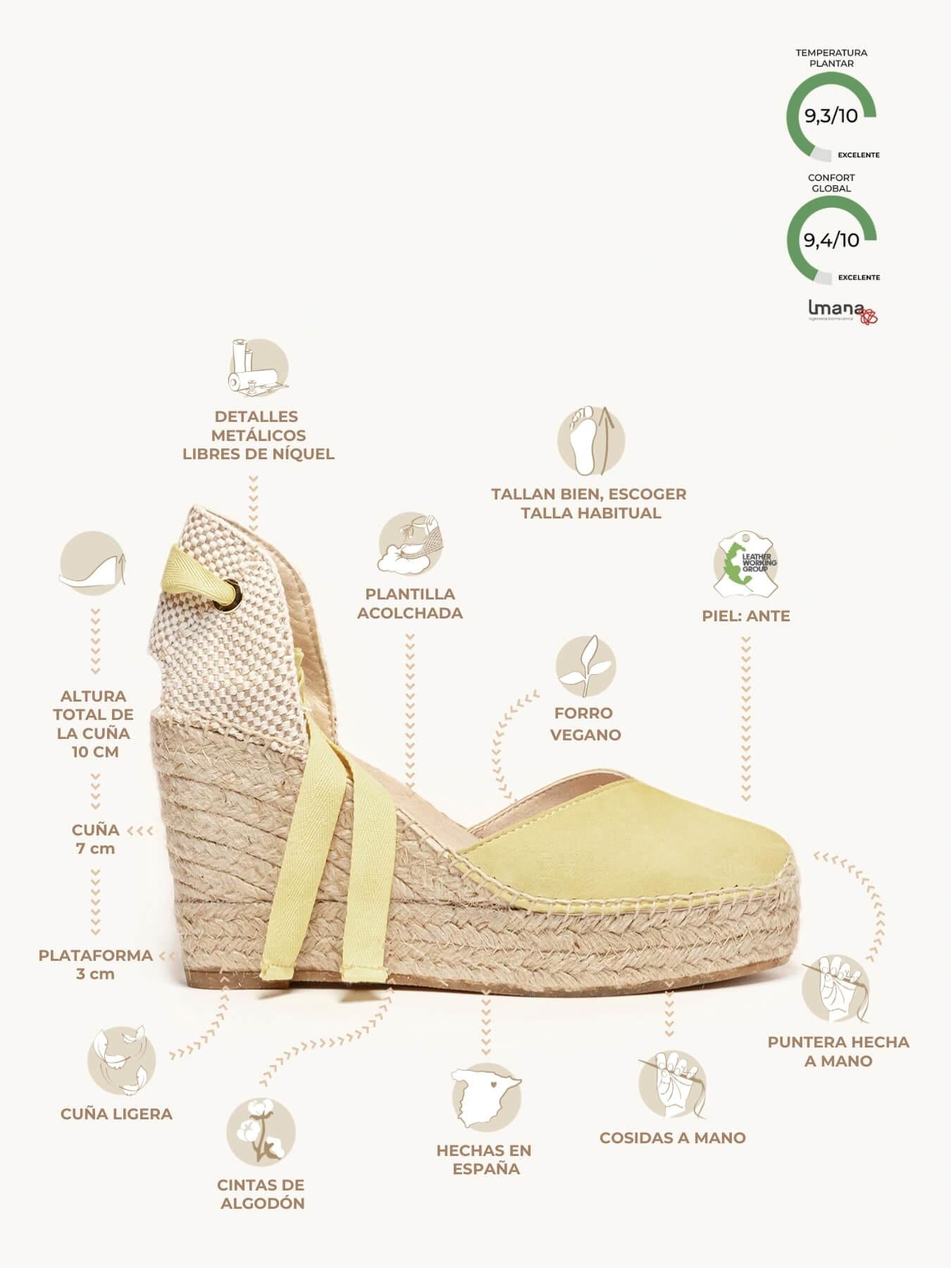 Sandália Romero Anabela 10 cm Camurça Amarelo