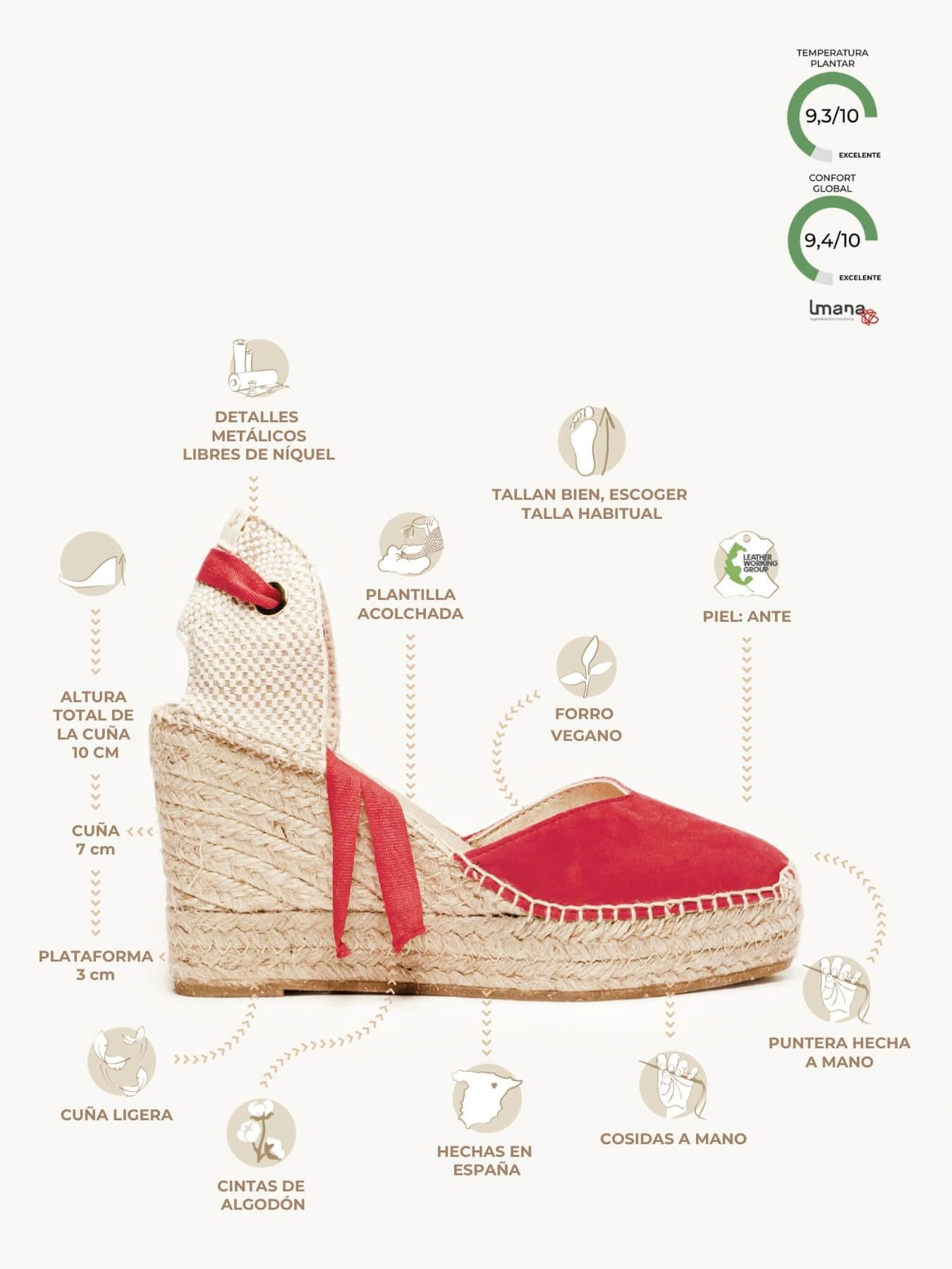Sandália Romero Anabela 10 cm Camurça Vermelho
