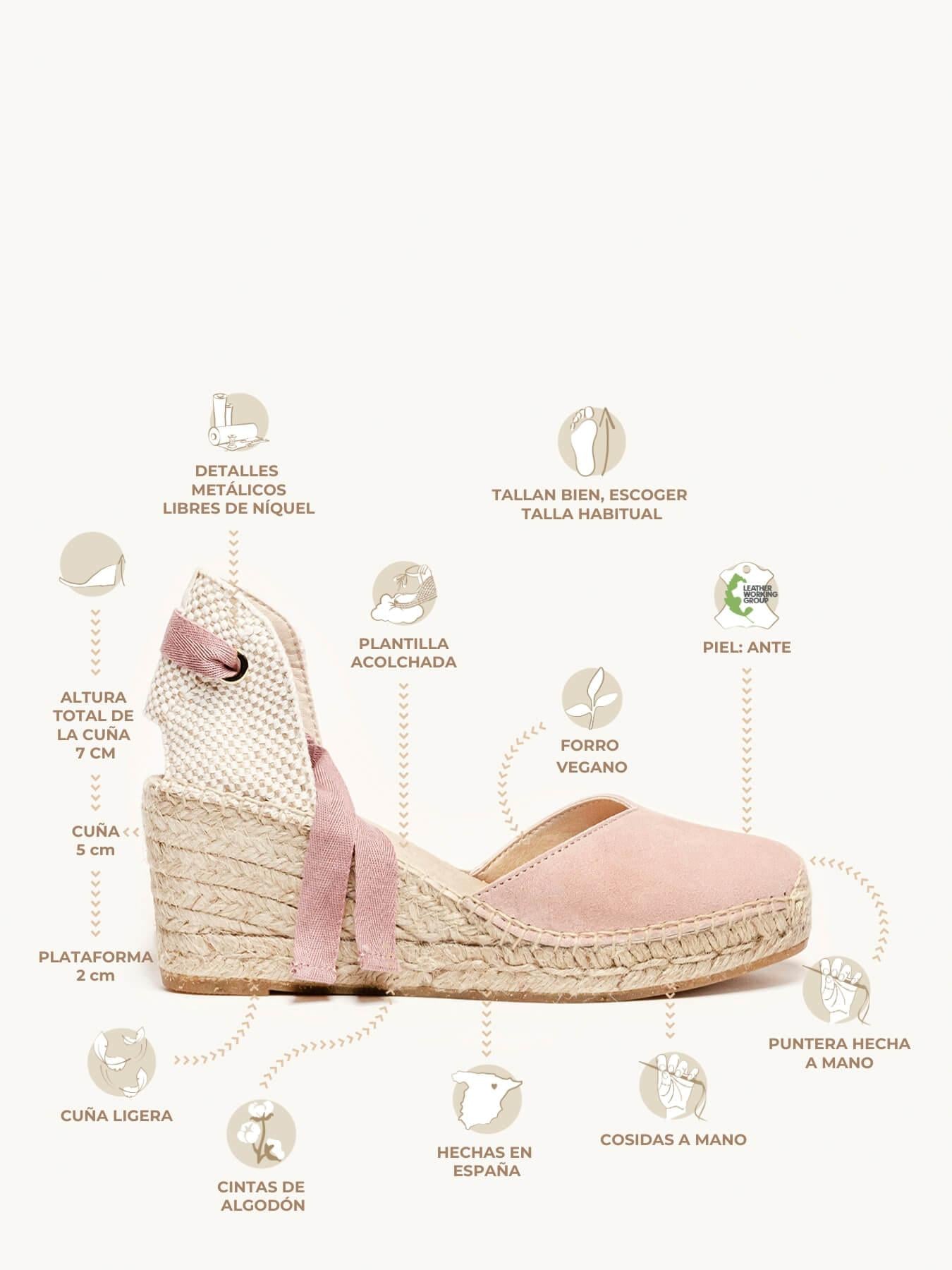 Sandália Romero Anabela 7 cm Camurça Rosa Claro