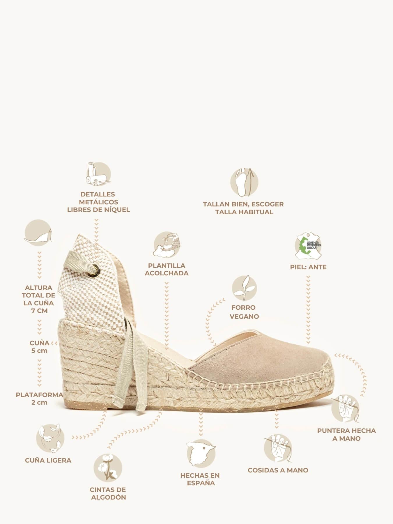 Sandália Anabela Média Romero Camurça Pedra