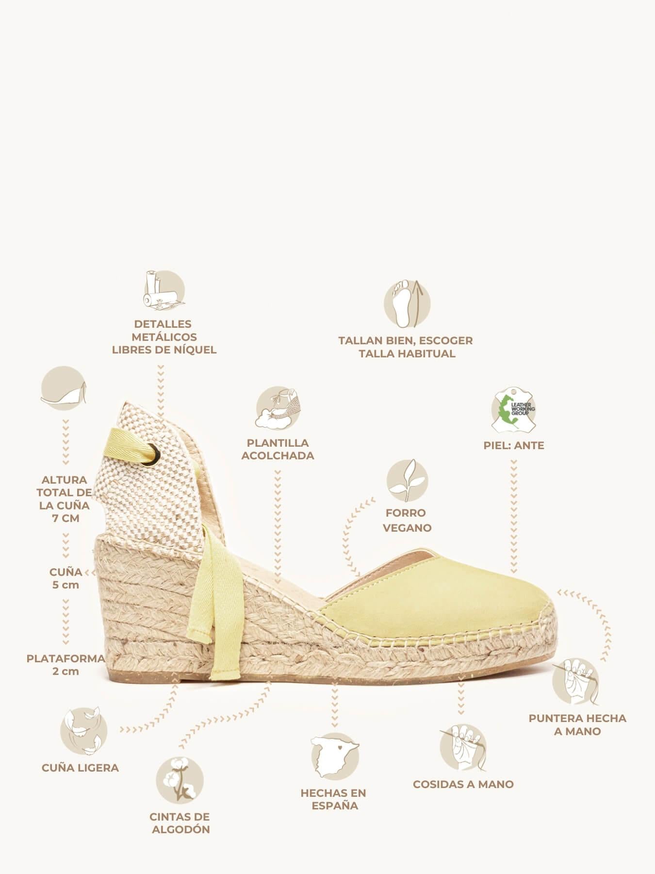 Sandália Romero Anabela 7 cm Camurça Amarelo