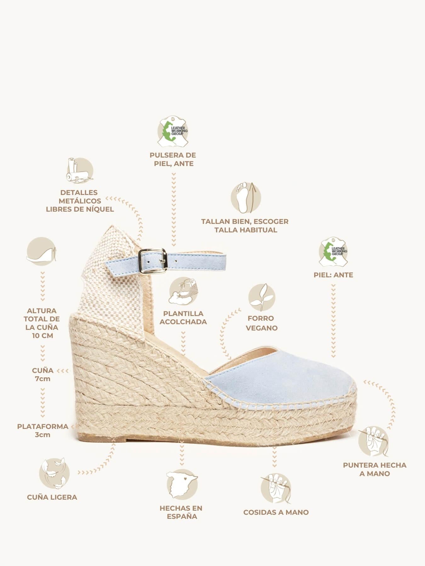 Sandália Anabela Alta Jara Camurça Azul Claro